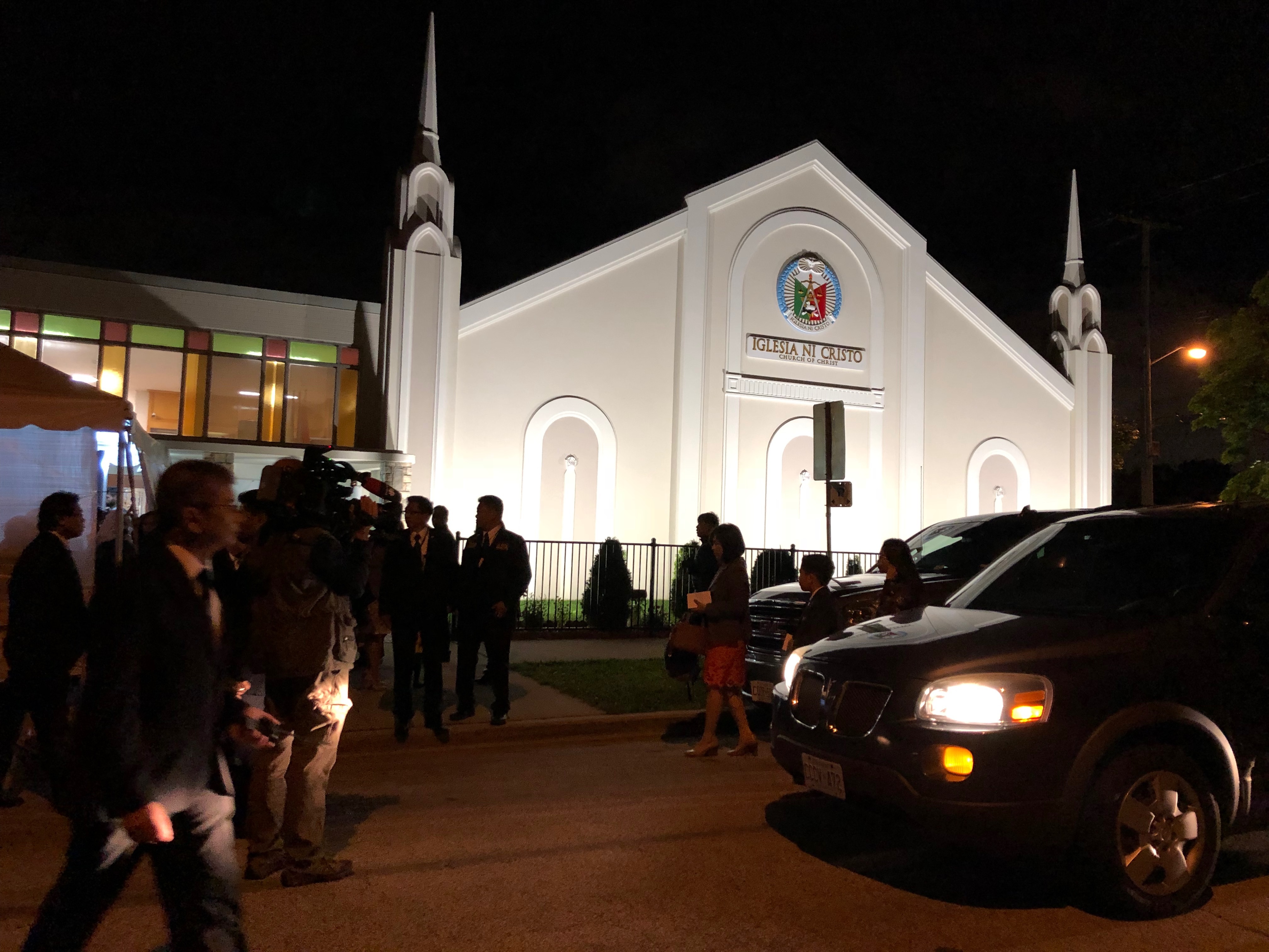 Worshippers come to hear Manalo speak at an INC church in a Toronto suburb in September. (CBC)