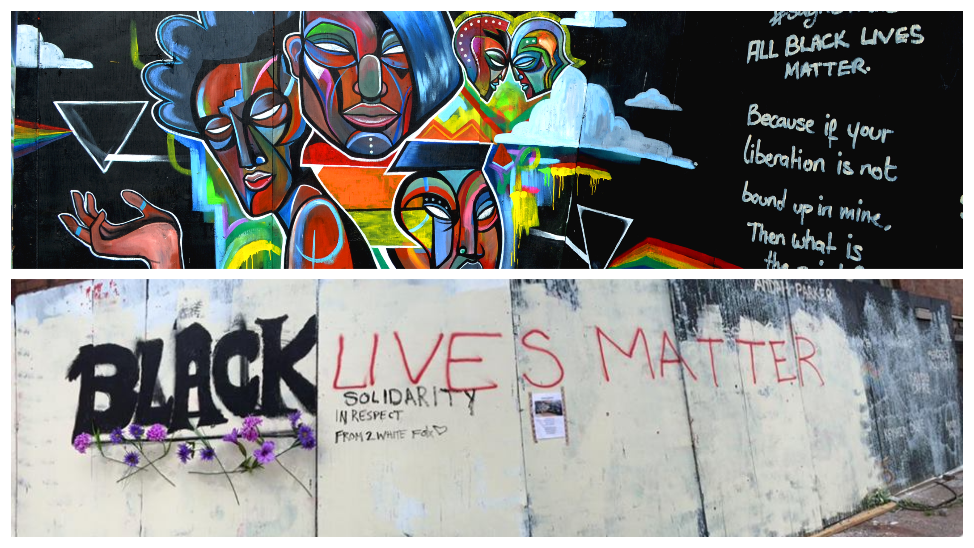 The mural to transgender women of colour, before it was defaced and after artists began repainting it. Assefa and Andre say they're inspired by the fact members of the commmunity returned to the sites to touch them up and protect them.
