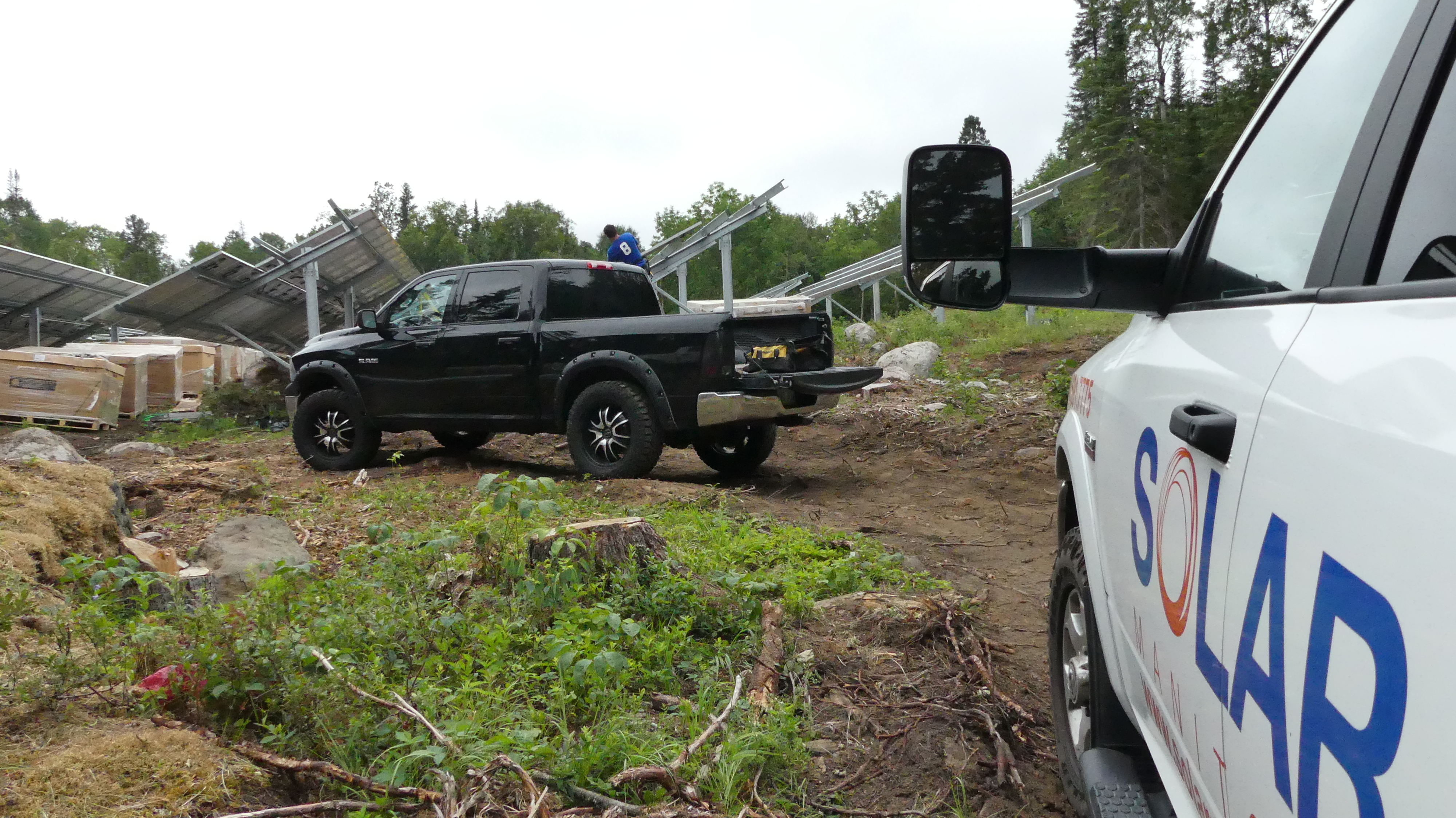 The crew had to cut a clearing in the forest to make room for the solar panels. (Cameron MacLean/CBC)