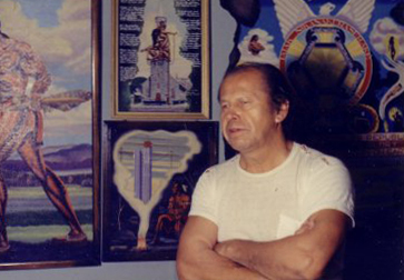 Karoniaktajeh Louis Hall and some of his paintings in 1969. (Submitted by Louise Leclaire)