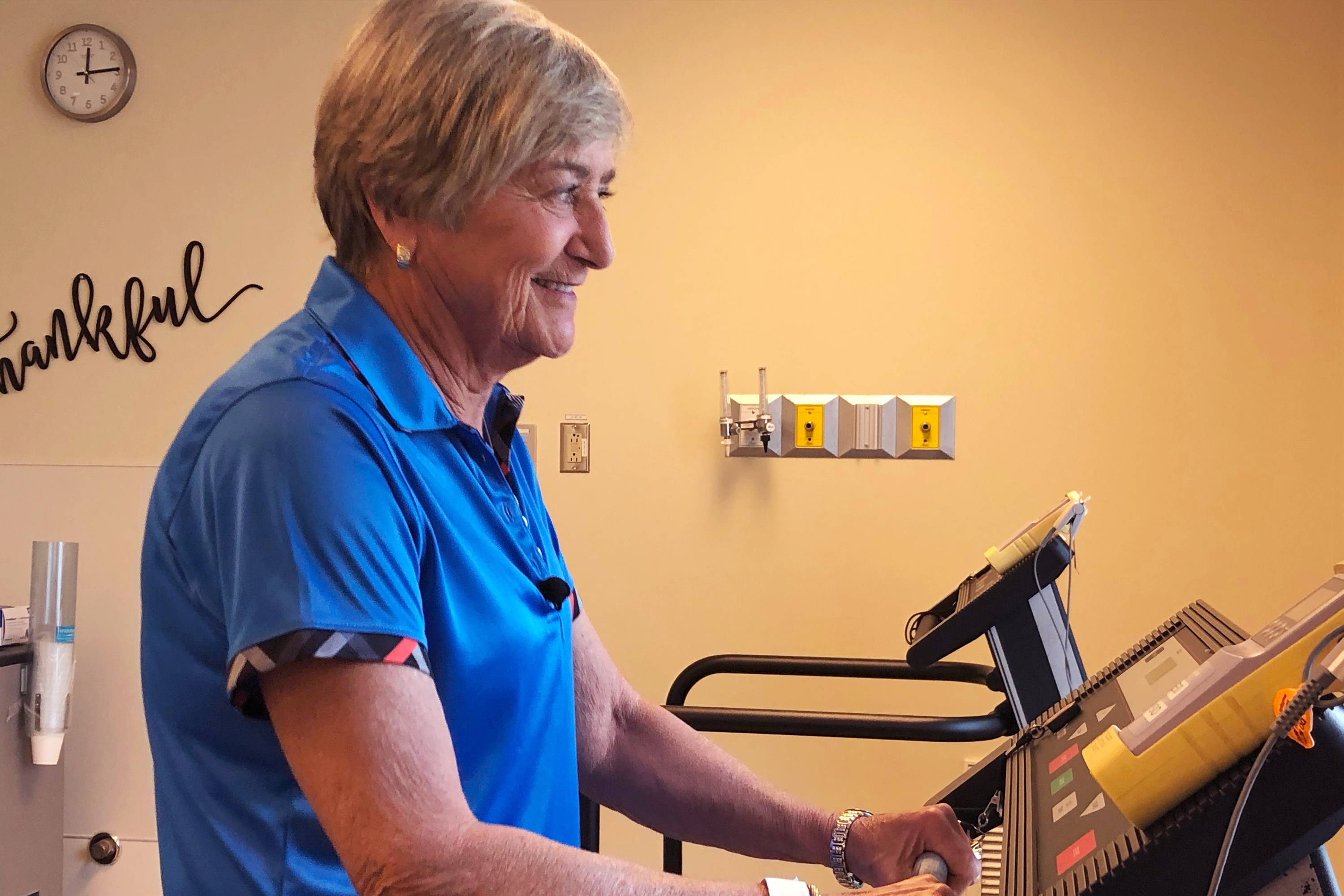 Davis can nearly run on a treadmill now. Before her surgery she needed to wear an oxygen mask. (Carolyn Ray/CBC)