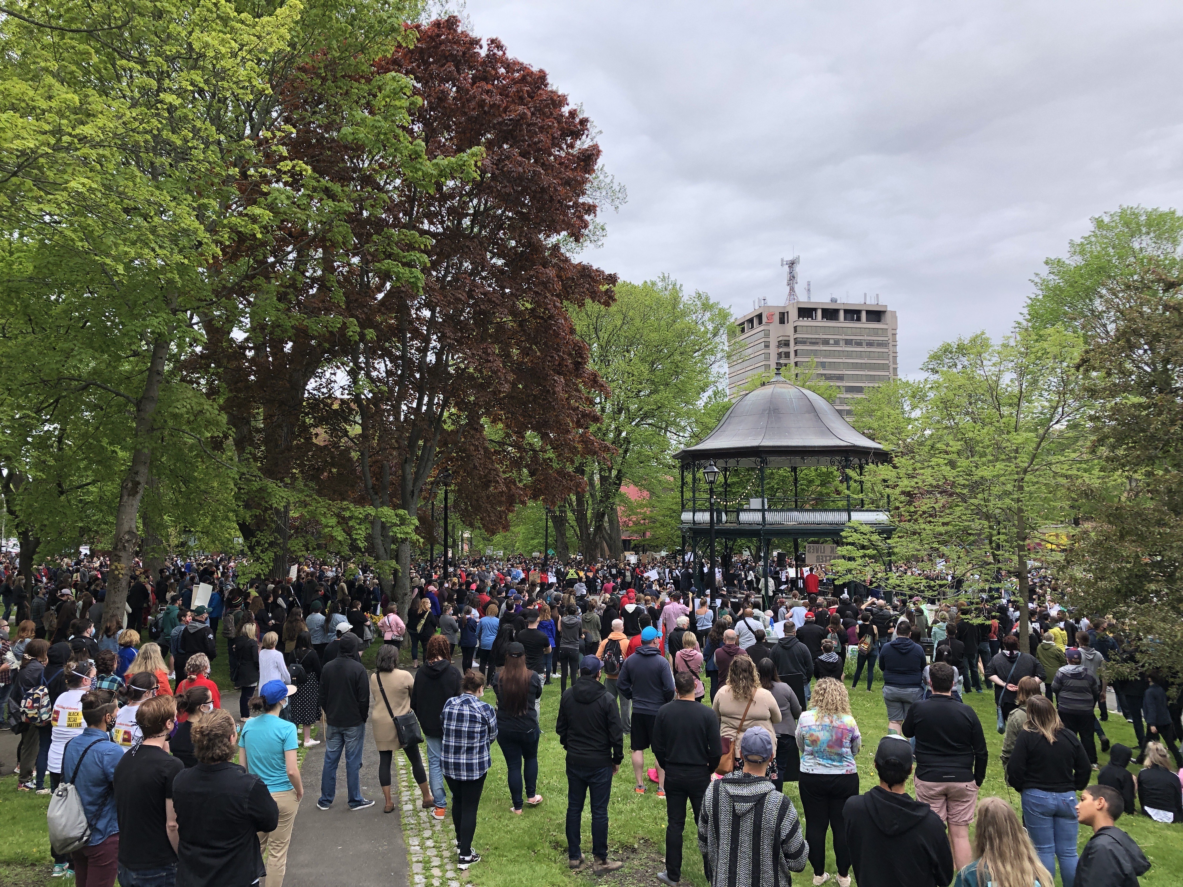 More than 1,000 people took to the streets in Saint John for the Black Lives Matter rally in June. (Julia Wright/CBC)