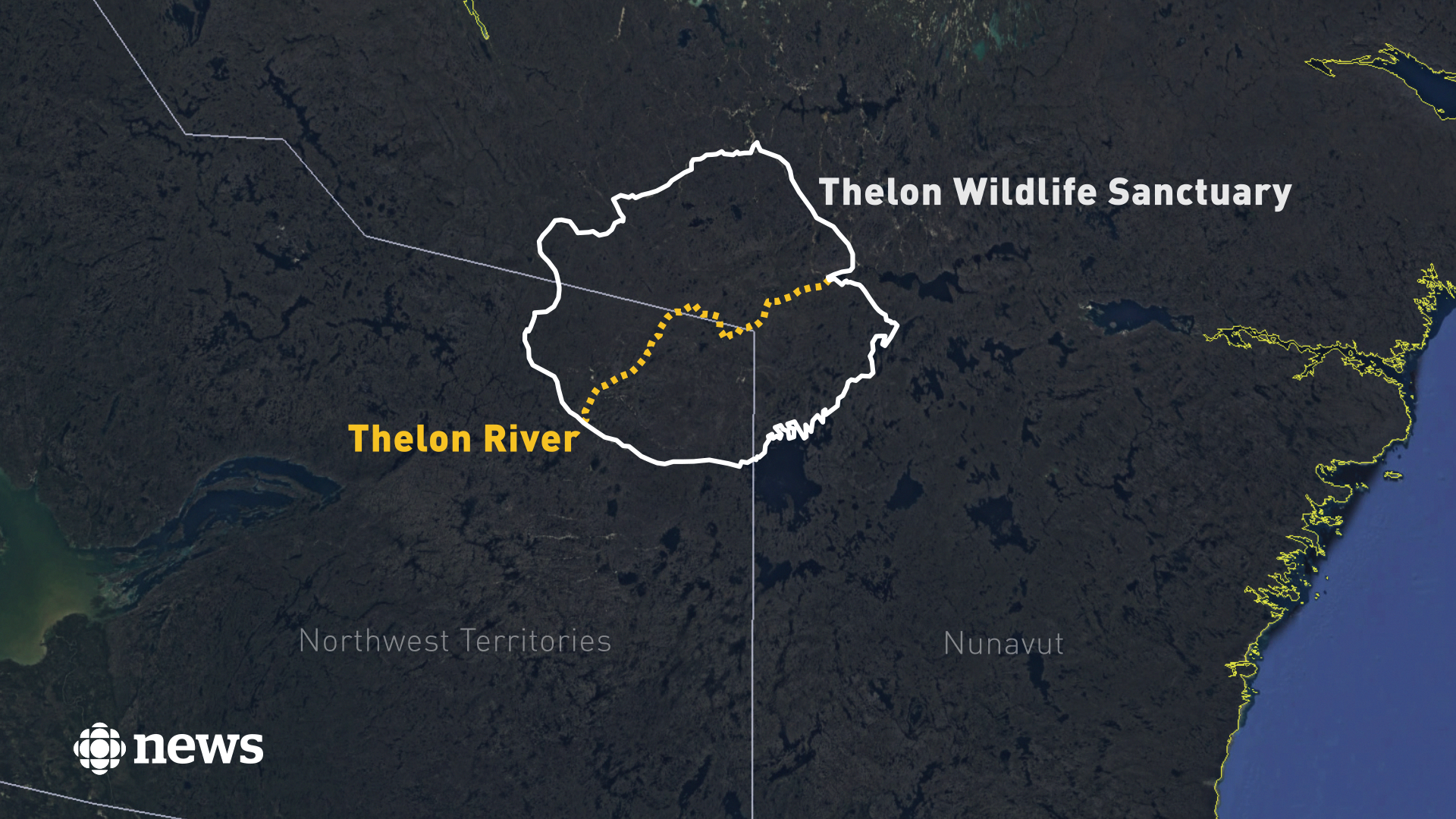 At more than 900 kilometres long, the Thelon River is the largest river in the Canadian tundra. The Thelon Wildlife Sanctuary is the largest protected area in Canada. (CBC News Graphics)