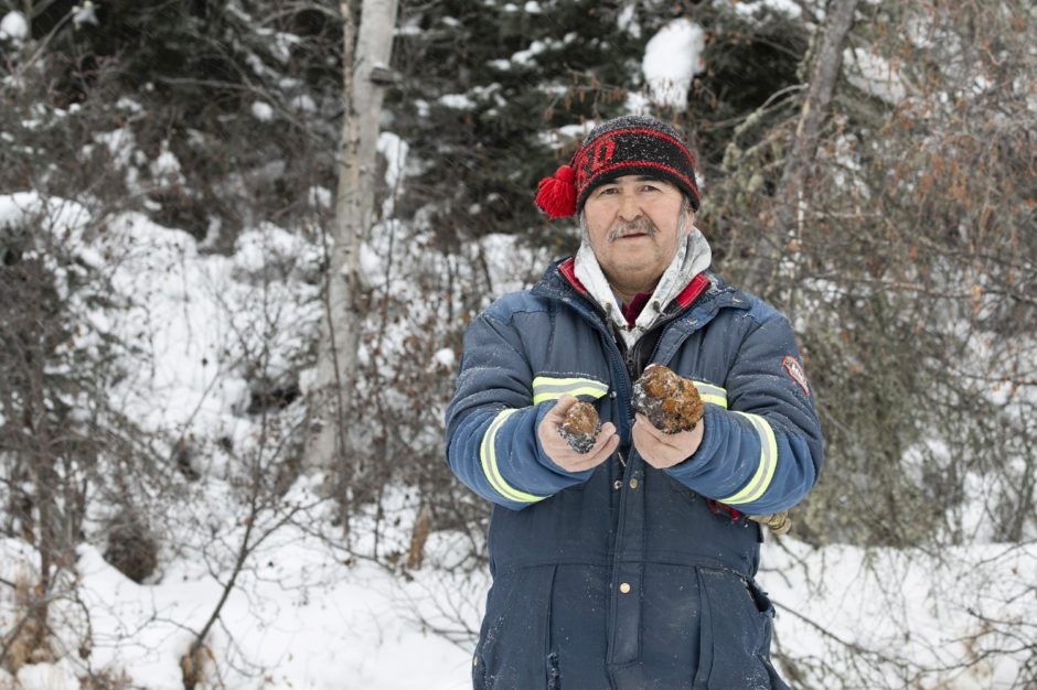 Tommy Bird holds freshly harvested chaga. (Kandis Riese)