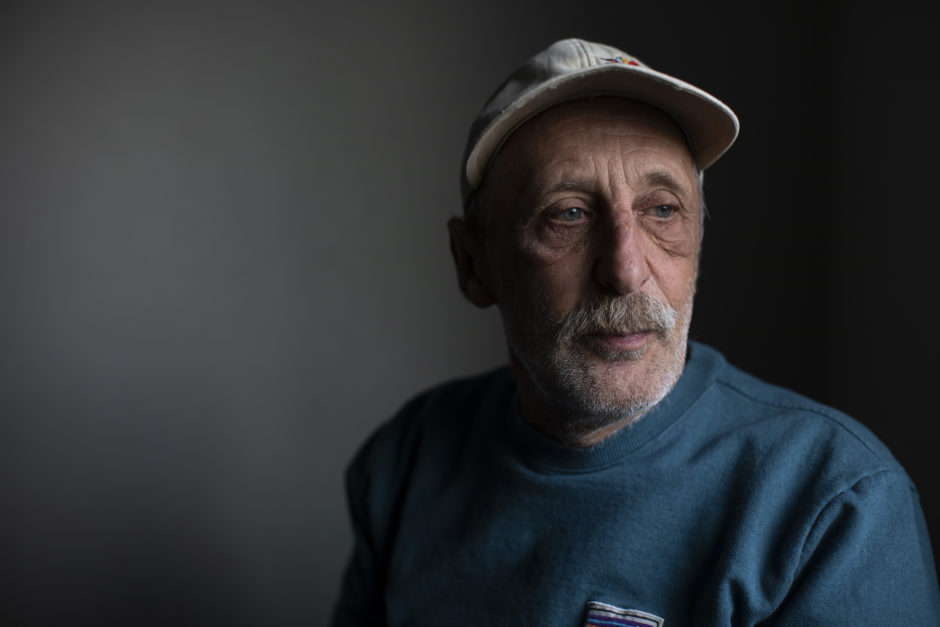 Charlie Smyth inside his temporary modular housing unit. (Ben Nelms/CBC)