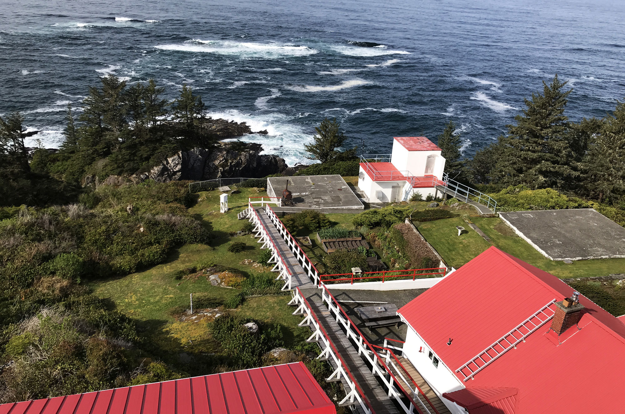 The view from 51 metres above sea level at the top of the tower of the Cape Beale Lighthouse. (Megan Thomas/CBC)