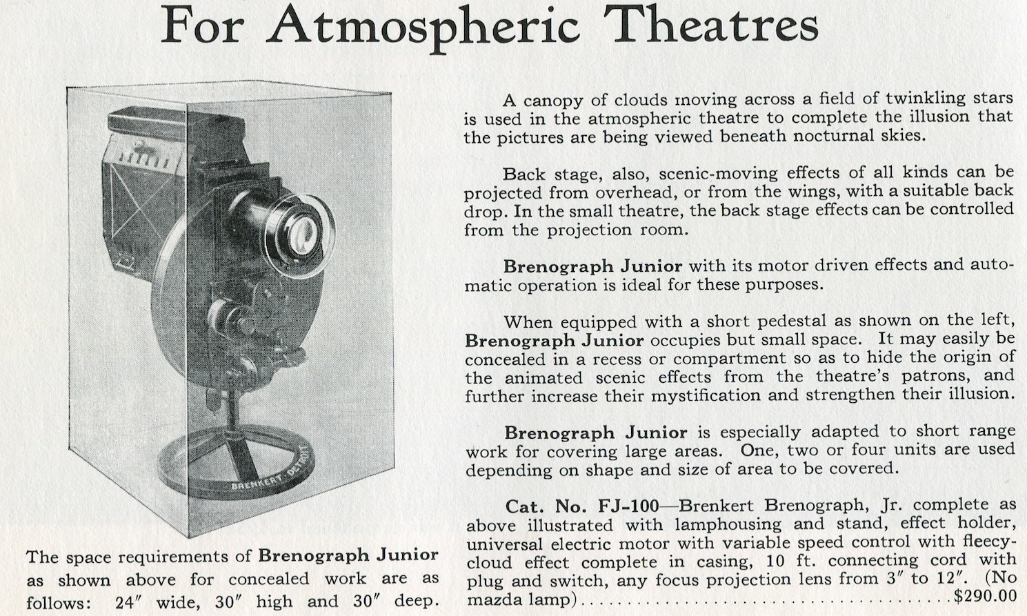 An ad hawking the sort of cloud machine used at the Capitol. Fondly remembered by patrons, the cloud machine has, like other Capitol theatre relics, gone missing over the years. 