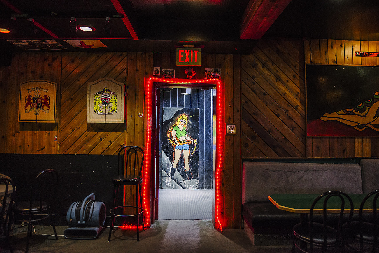 The door frame at the old location of Harley's. Murphy works with a talent agency based out of Calgary to hire strippers. (Credit: Angela Gzowski)