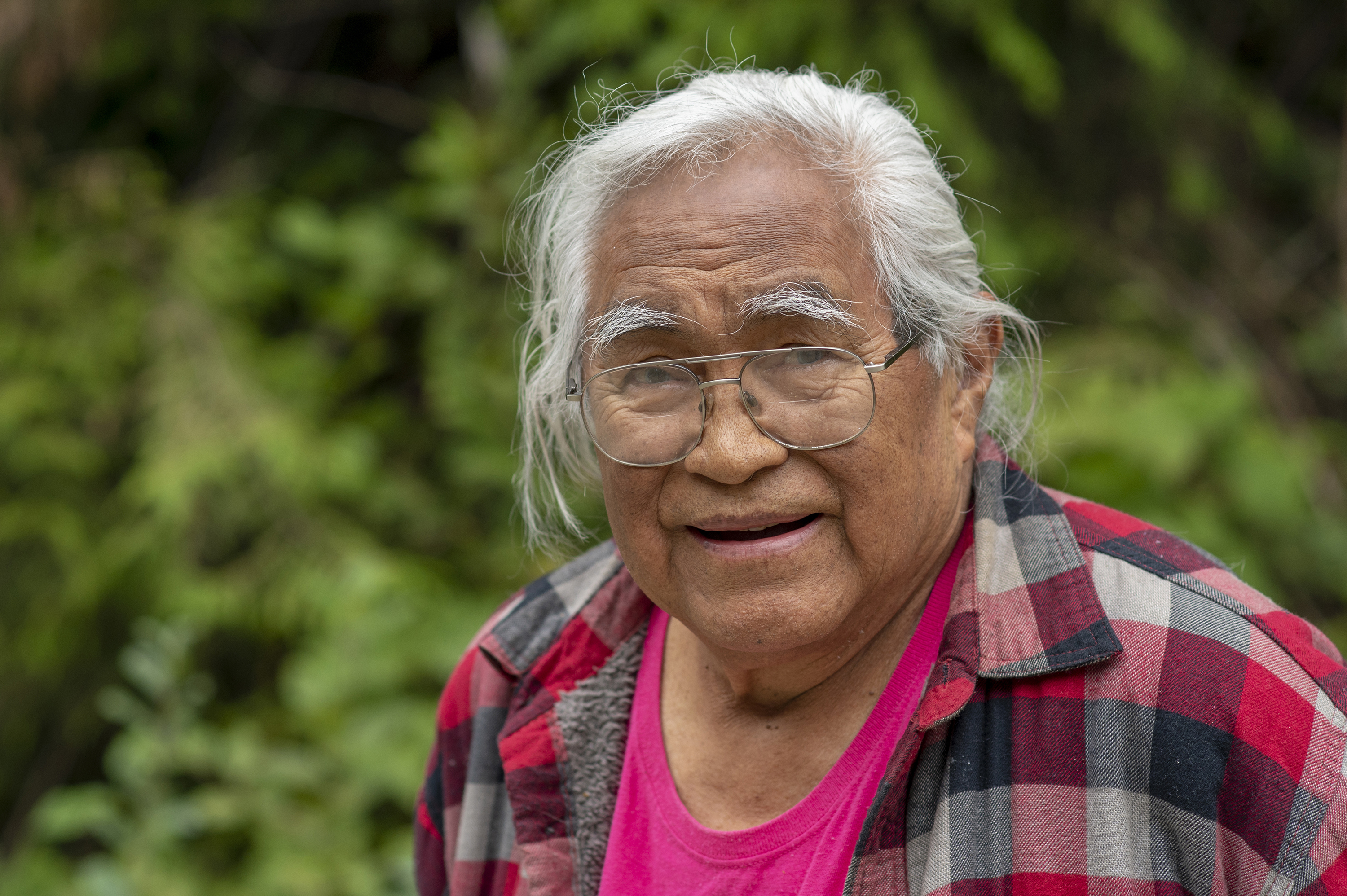 Bill Jones, an elder with the Pacheedaht First Nation, whose territory includes Fairy Creek, has become a figurehead of the protest movement and the symbolic leader of the Rainforest Flying Squad. (Kieran Oudshoorn/CBC)