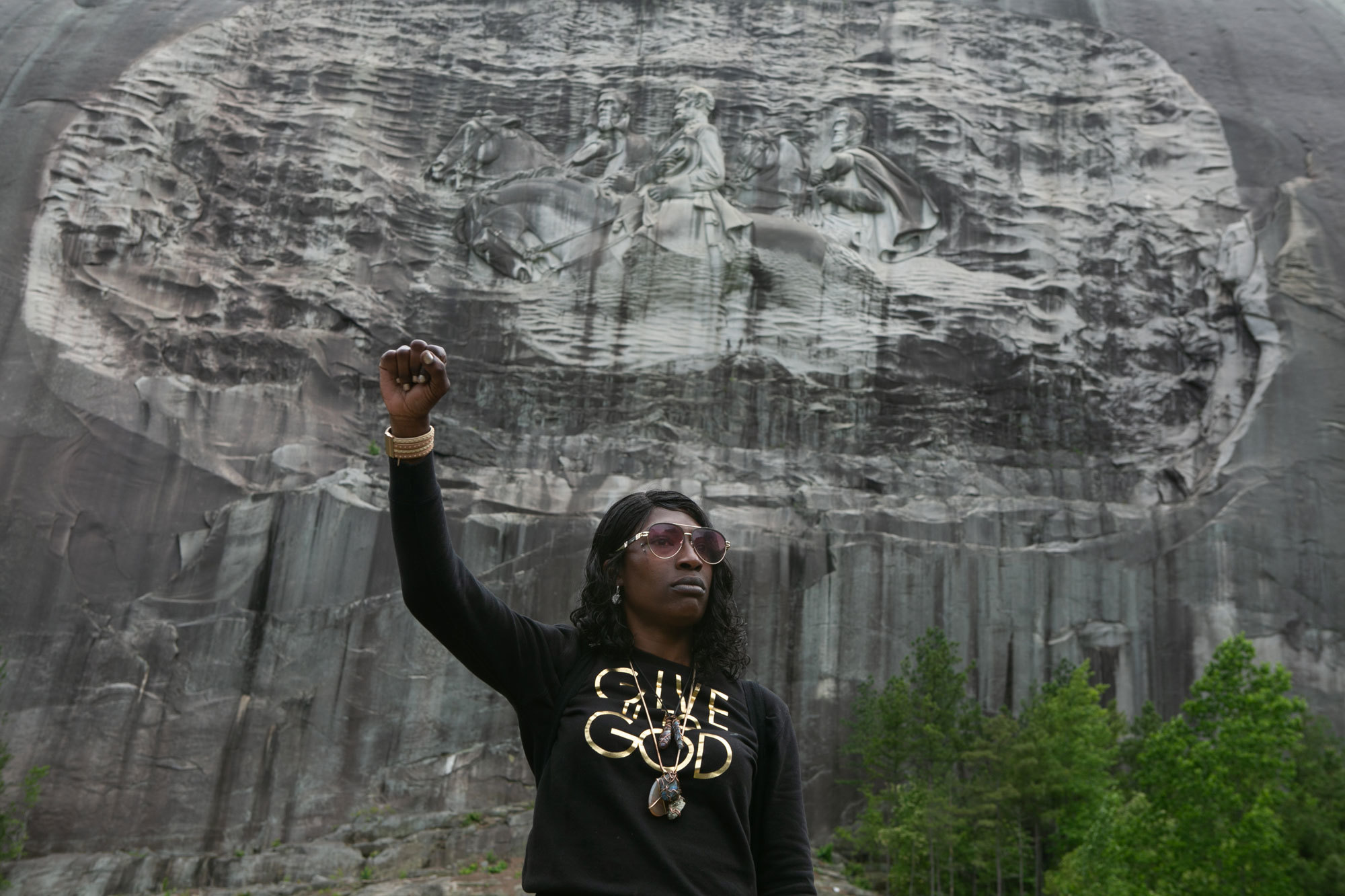 Similar demographic change is sweeping other areas of Georgia — like this spot, Stone Mountain. It was the founding site of the modern Ku Klux Klan in 1915, and is etched with a Confederate monument. It is now a majority-Black community. (Jessica McGowan/Getty Images)