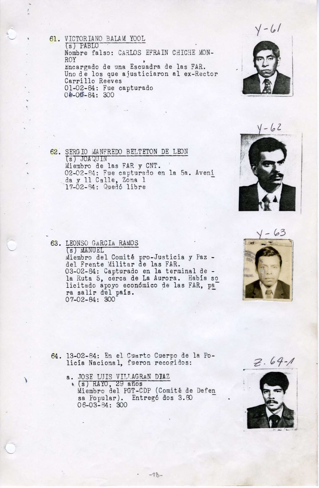 A sample page of the Military Diary obtained by human rights groups and the Washington, D.C.-based National Security Archive in 1999. The logbook details the activity of Guatemalan government death squads during an 18-month period from August 1983 to March 1985. (National Security Archive)