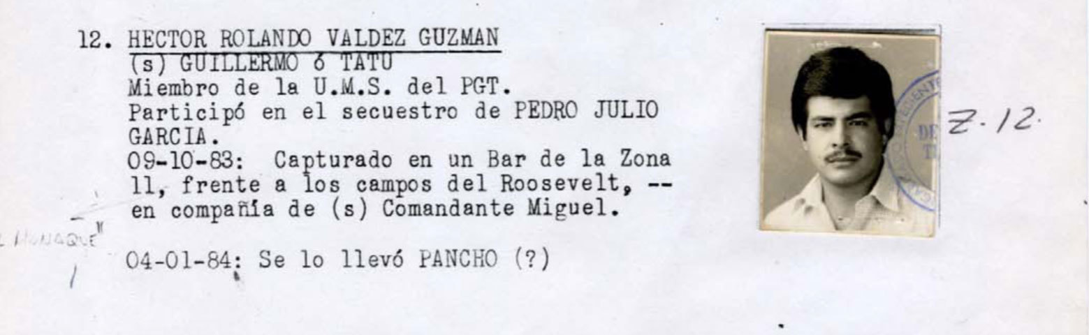 Hector Rolando Valdez Guzmán disappeared on Oct. 9, 1983. The notation “Se lo llevó Pancho” at the end of his entry in the Military Diary is believed to mean he was killed. (National Security Archive)