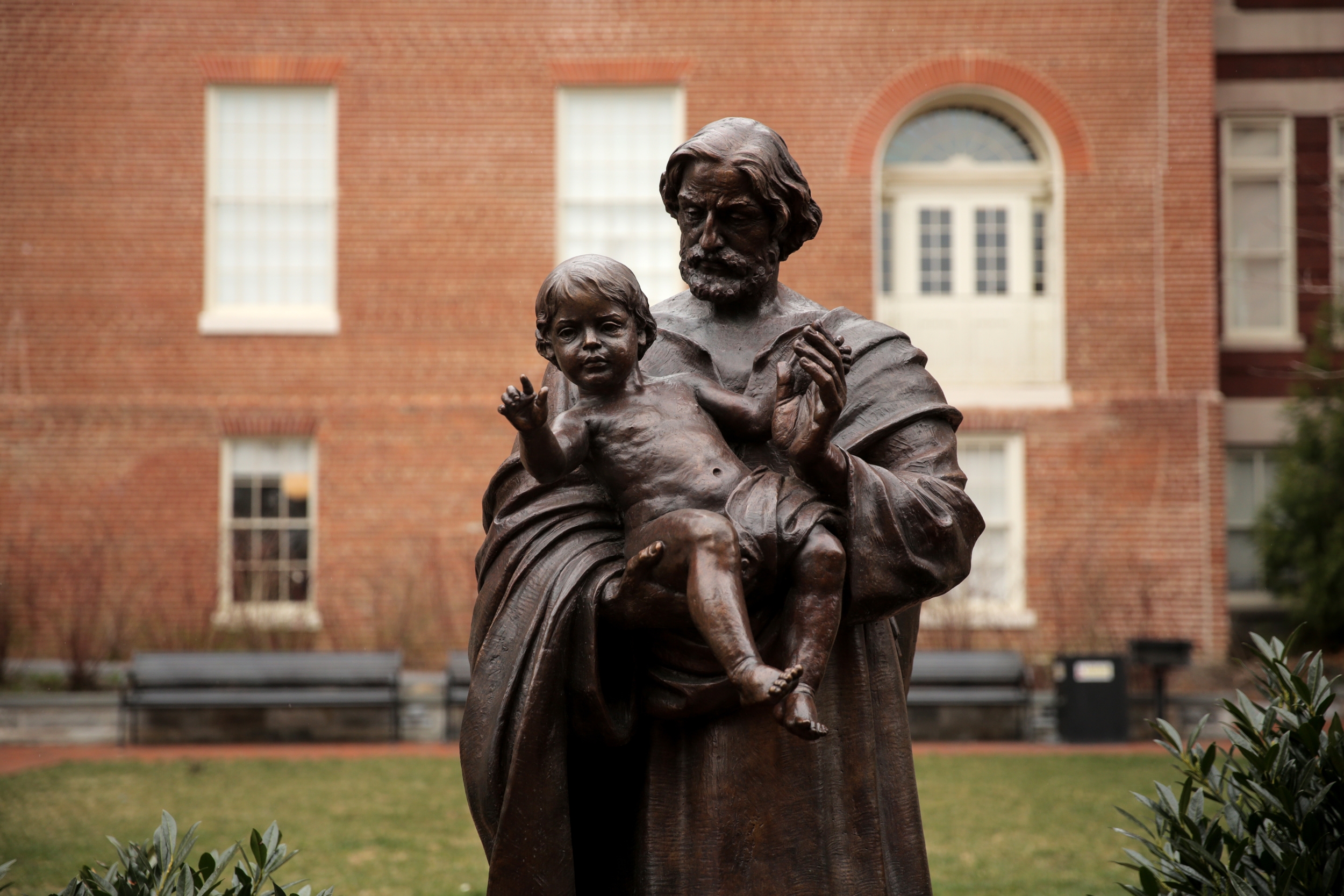 This Jesuit statue stands near Isaac Hawkins Hall. (Jason Burles/CBC)