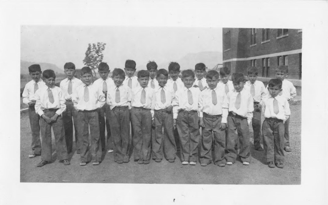 Male students at Kamloops residential school in 1944. (National Centre for Truth and Reconciliation)