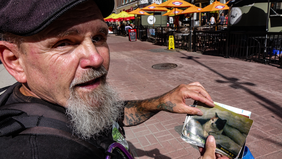 When he’s not knitting, Lacombe enjoys spending time with his cat, pictured here. (Ash Abraham/CBC)