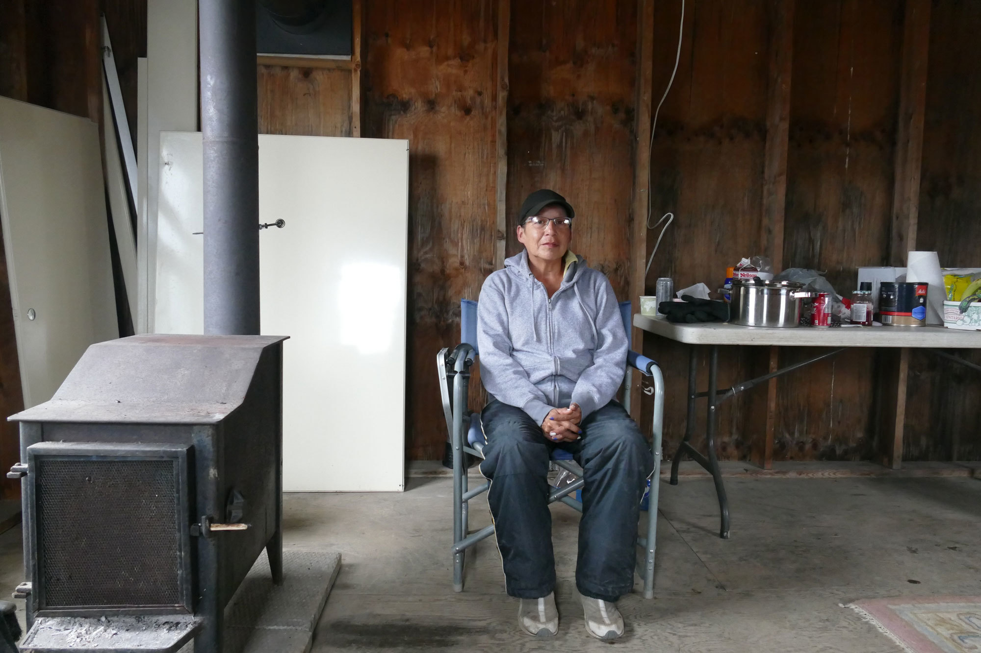 Donna Silversmith, from the Cayuga Snipe clan, spends her days providing support in the way of food and encouragement at a camp for 1492 Land Back Lane. (Jorge Barrera/CBC)