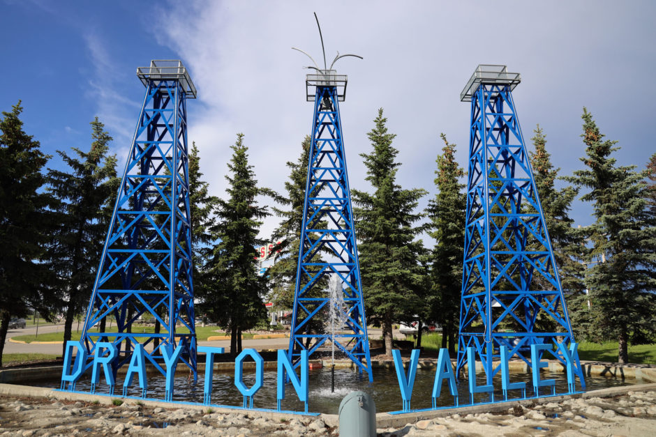 The Drayton Valley sign greets people as they drive into town. 