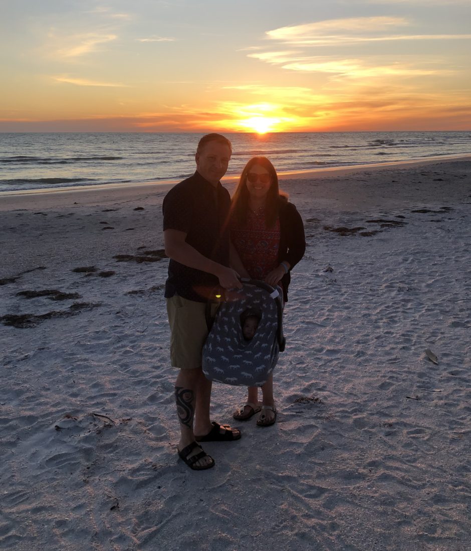 Stefan Hancock and Anna Patten enjoy the sunset on a Florida beach, after a five-day vacation went on for months under the stress of a premature delivery and a worldwide pandemic.