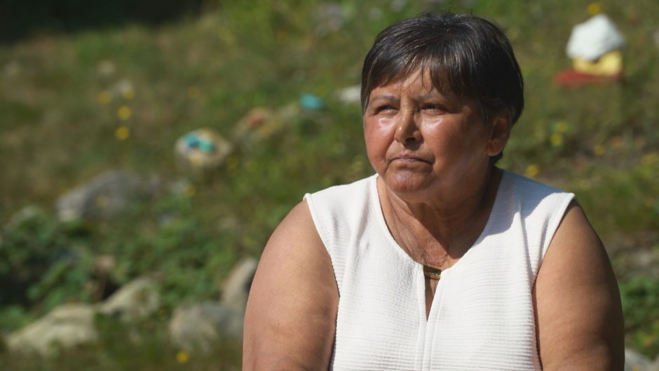 Pictured is Emma Reelis, an Inuk elder, seated outside on the lawn of the First Light centre in St. John's.