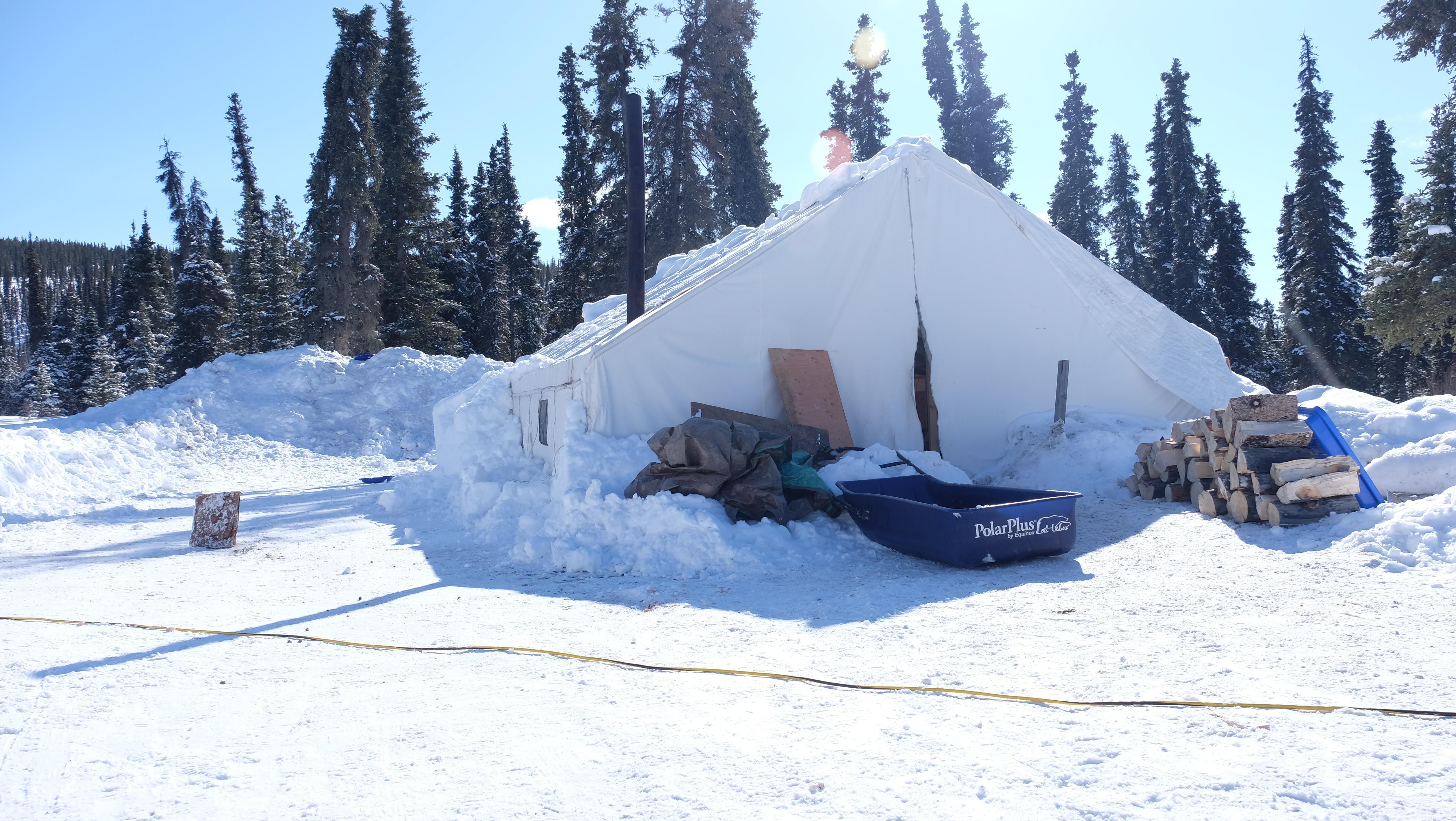 Inside this canvas wall tent, campers learn how to tan moosehide. (Jane Sponagle/CBC)
