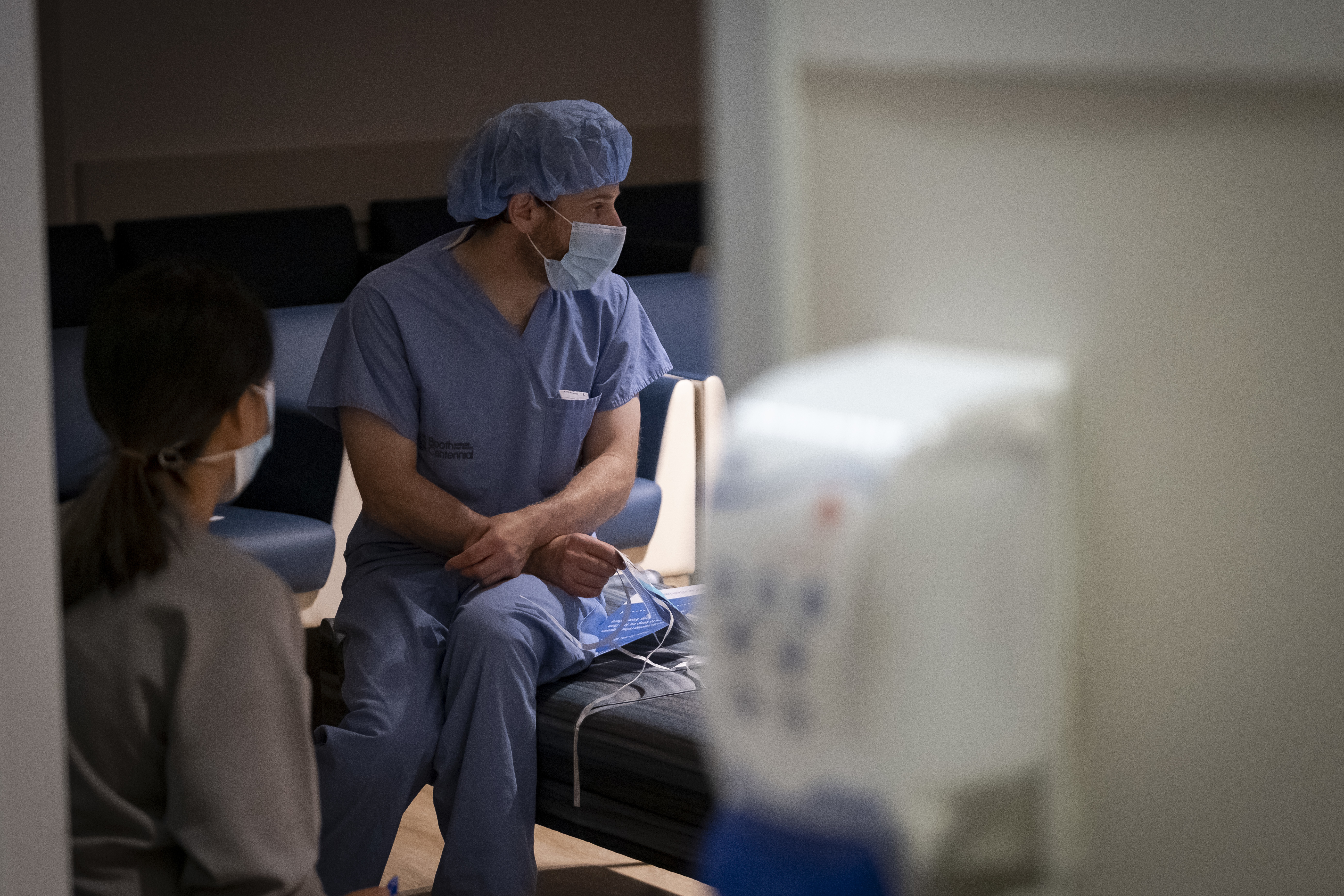 Dr. Peter Stotland speaks to cancer patient Peter Dynov, who is off-camera. (Evan Mitsui/CBC)