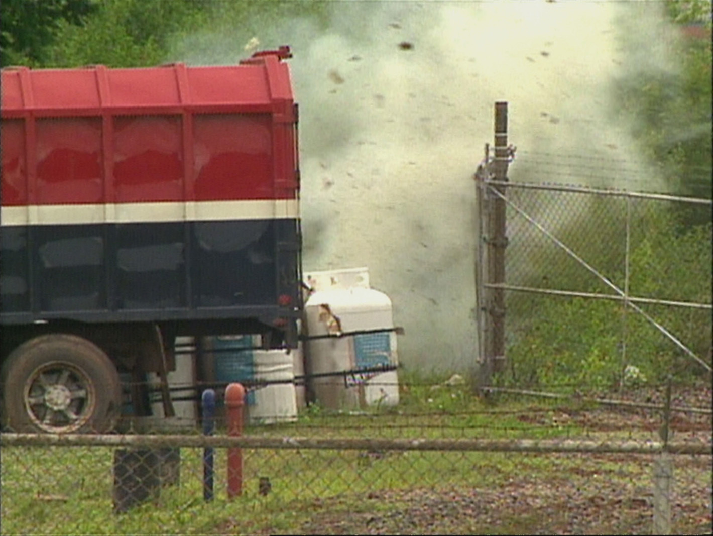 The moment the bomb was detonated at the propane tank station. (CBC)