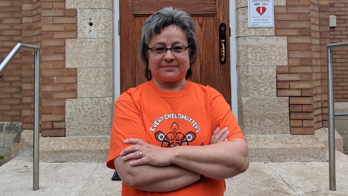 Orange Shirt Day founder Phyllis Webstad was born on Dog Creek Reserve and is Northern Secwepemc from the Stswecem'c Xgat'tem First Nation. She was six years old in 1973 when she was put in a residential school in B.C. (Lenard Monkman/CBC)