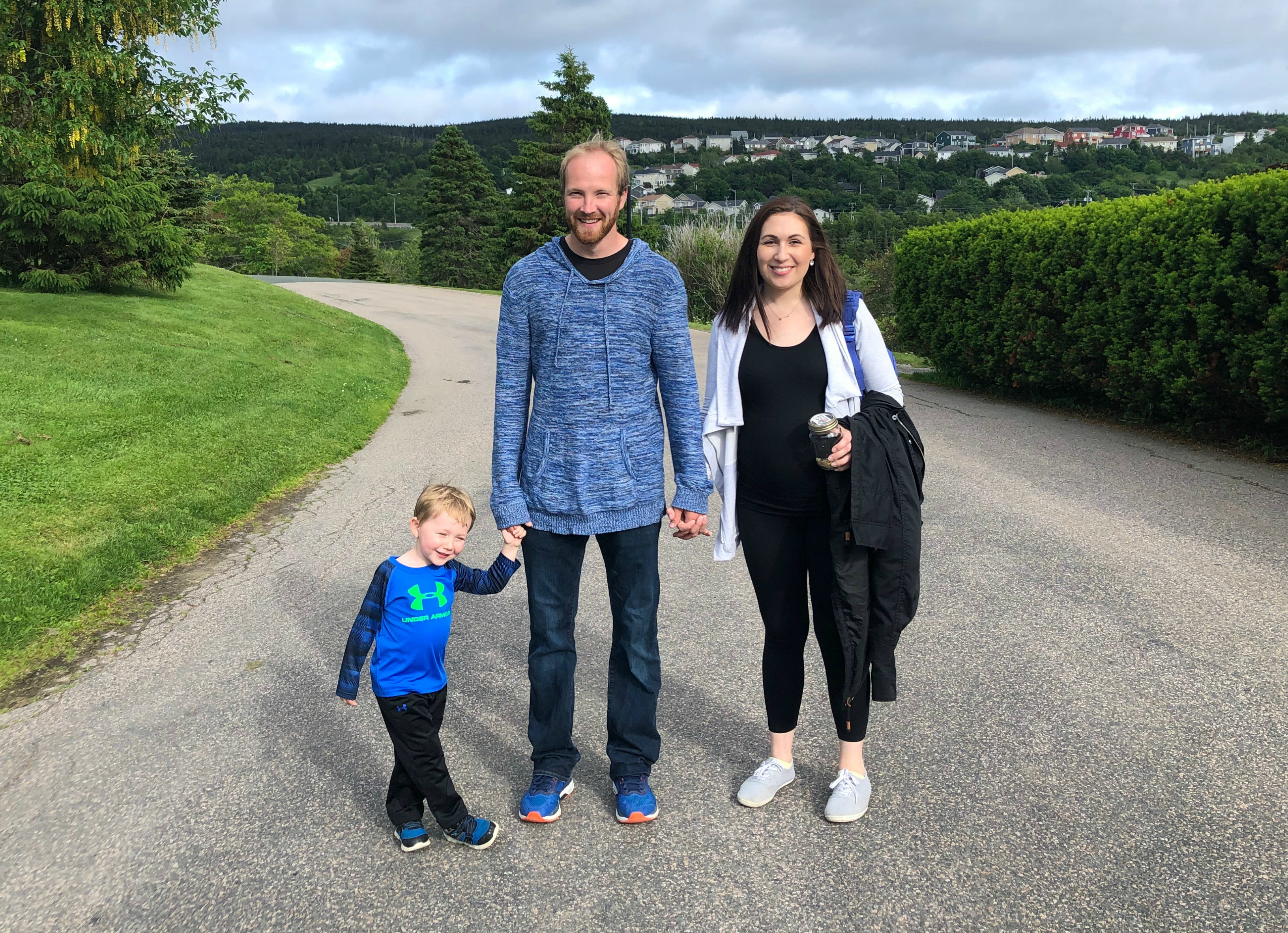 Nixon, Jeff and Lacey Piccott walking in Bowring Park. (Jen White/CBC)