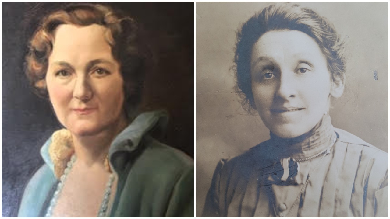 Katherine Queen, left, and Edith Hancox were members of the Women's Labour League and active in the general strike alongside Helen Armstrong. (Oil painting of Queen: J. Shelsy/Collection of Joy and John Hodgkinson; Hancox photo: Courtesy David Thompson)