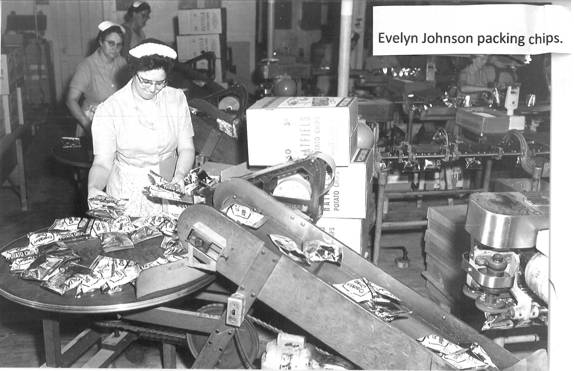 Hatfield worked in the Hatfield potato chip plant before going into politics. McKeil's children remember their mother visiting Hatfield at the plant one summer as they were preparing to head back to Ontario. (Submitted by Provincial Archives of New Brunswick)