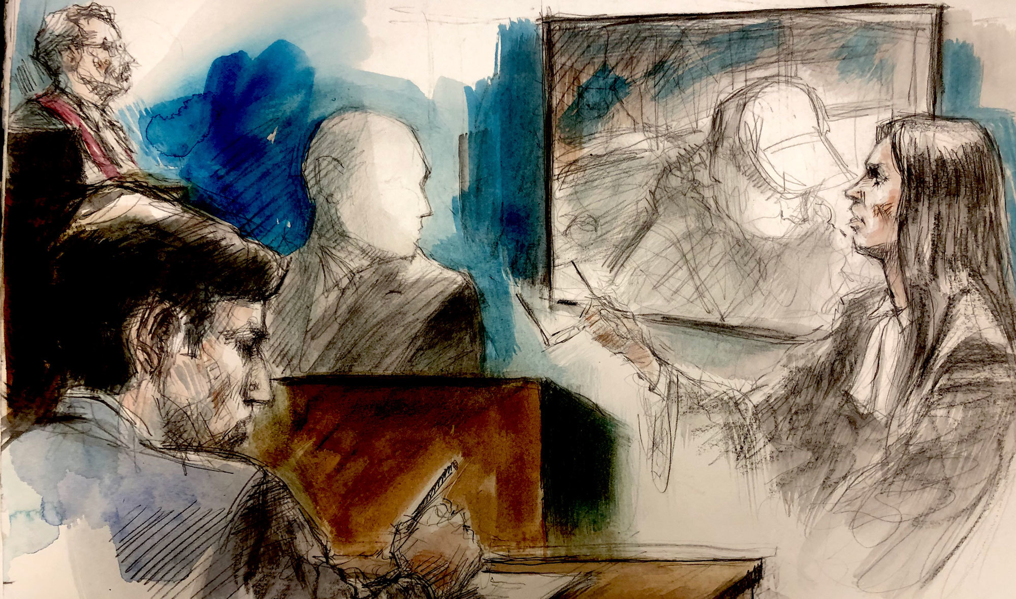 Schlatter's lawyer questions an alternate suspect, J.G., during the trial. His identity cannot be revealed due to a publication ban. (Pam Davies/CBC)