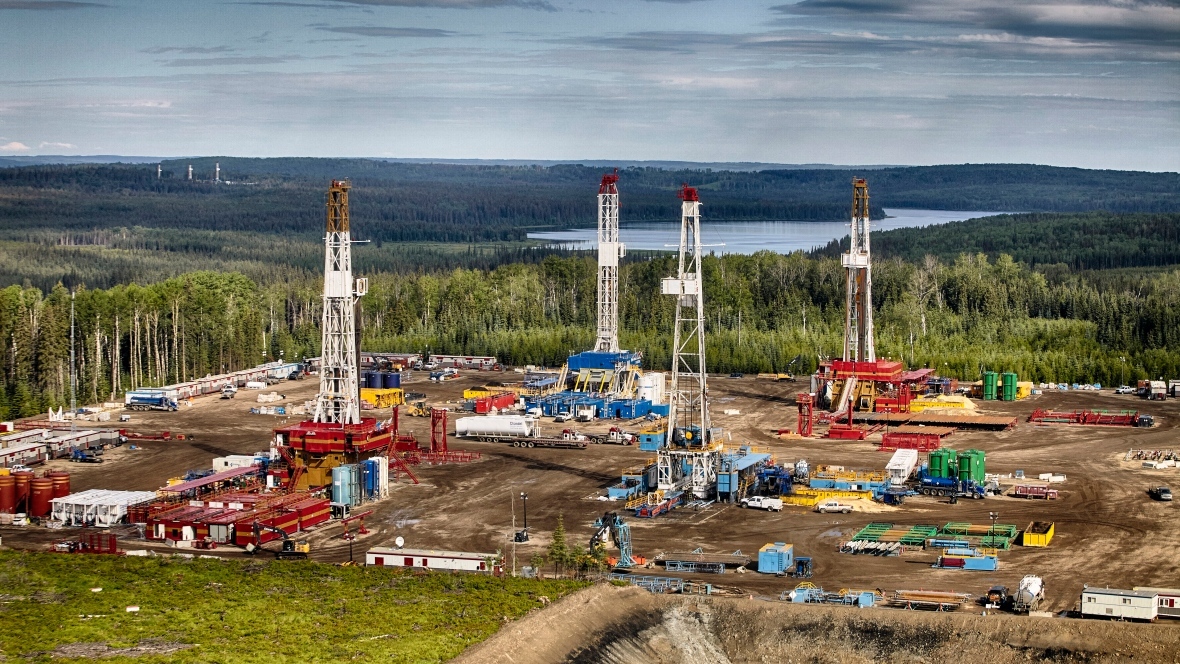 An aerial view of a drilling operation in the Montney. (Seven Generations Energy)