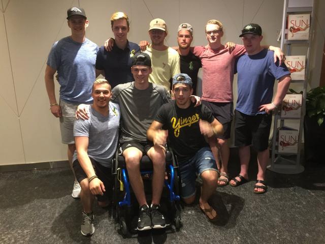 Seeing the survivors of the Humboldt Broncos crash, nine of whom are pictured here, gives Shauna Nordstrom hope for the future. (Humboldt Broncos/Twitter) 