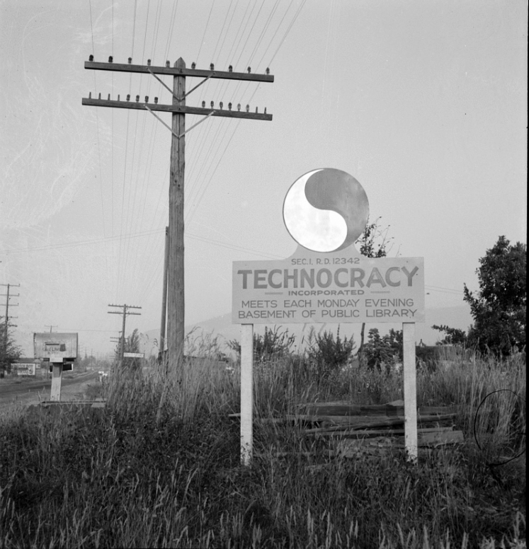 A Technocracy sign is seen in Josephine County, Ore., in  August 1939. (Technocracyinc.org)