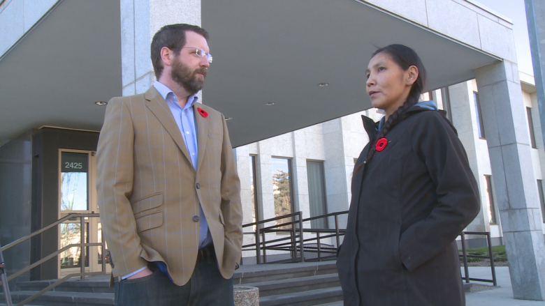 Onion Lake band member Charmaine Stick (right) and Todd MacKay of the Canadian Taxpayers Federation both said the concerns raised in the letter are particularly alarming given that some people on the reserve live in poverty. (CBC)