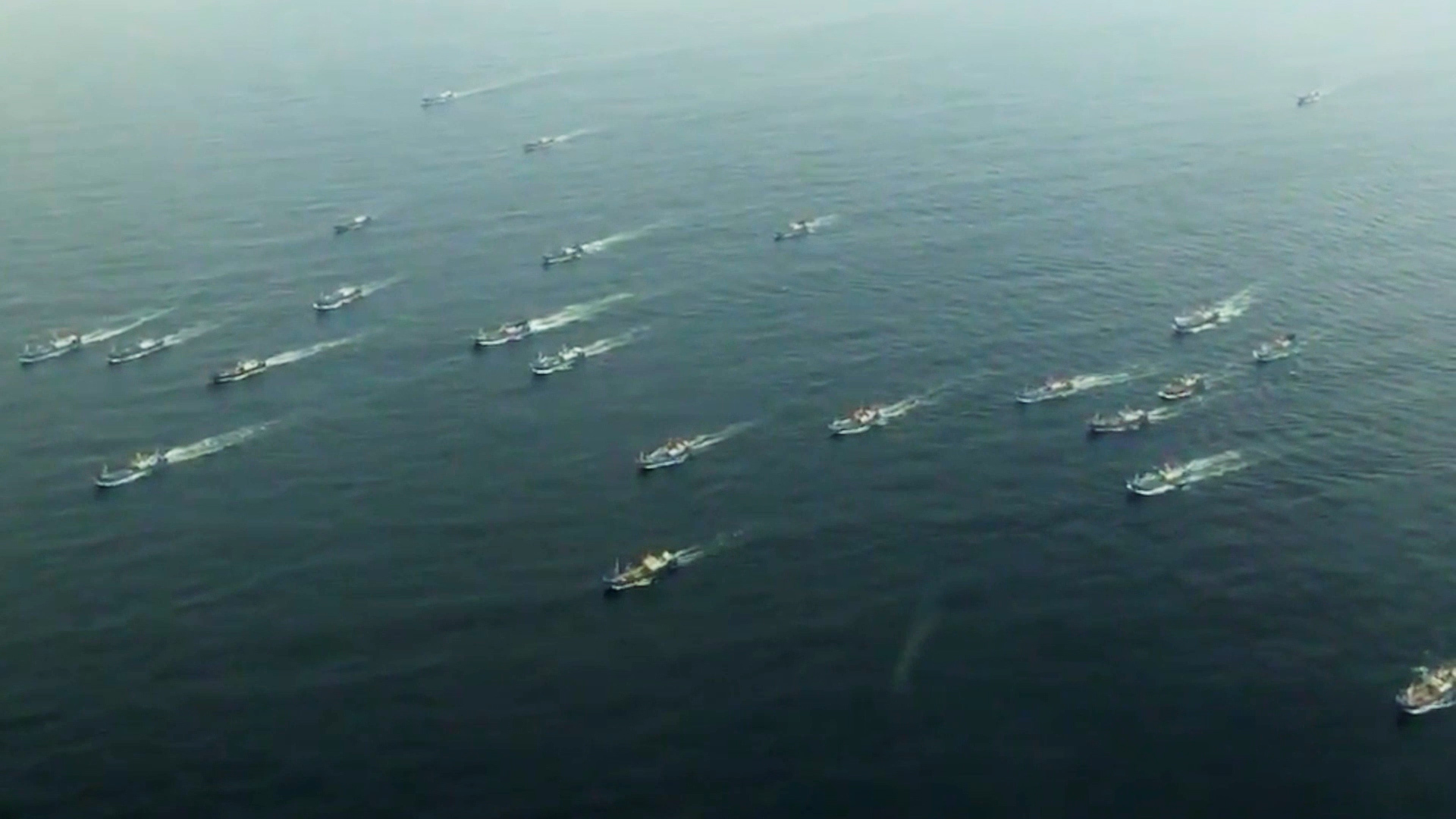 Chinese pair trawlers headed to fishing grounds in the Sea of Japan, or East Sea. (South Korea Fisheries Agency/The Outlaw Ocean Project)