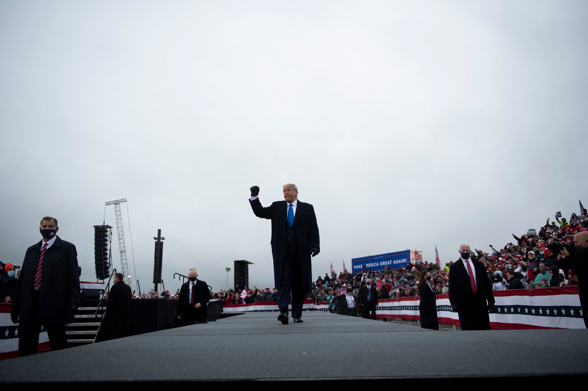 Donald Trump acknowledges the crowd at an Oct. 27 rally in Lansing, Mich. (Brendan Smialowski/Getty Images)