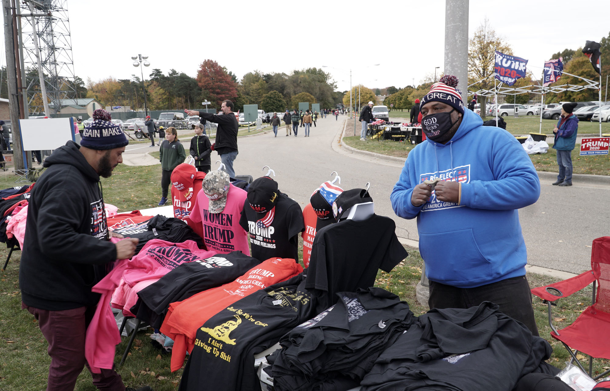 Trump swag for sale outside the Oct. 17 rally at Muskegon County Airport (Mark Gollom/CBC)