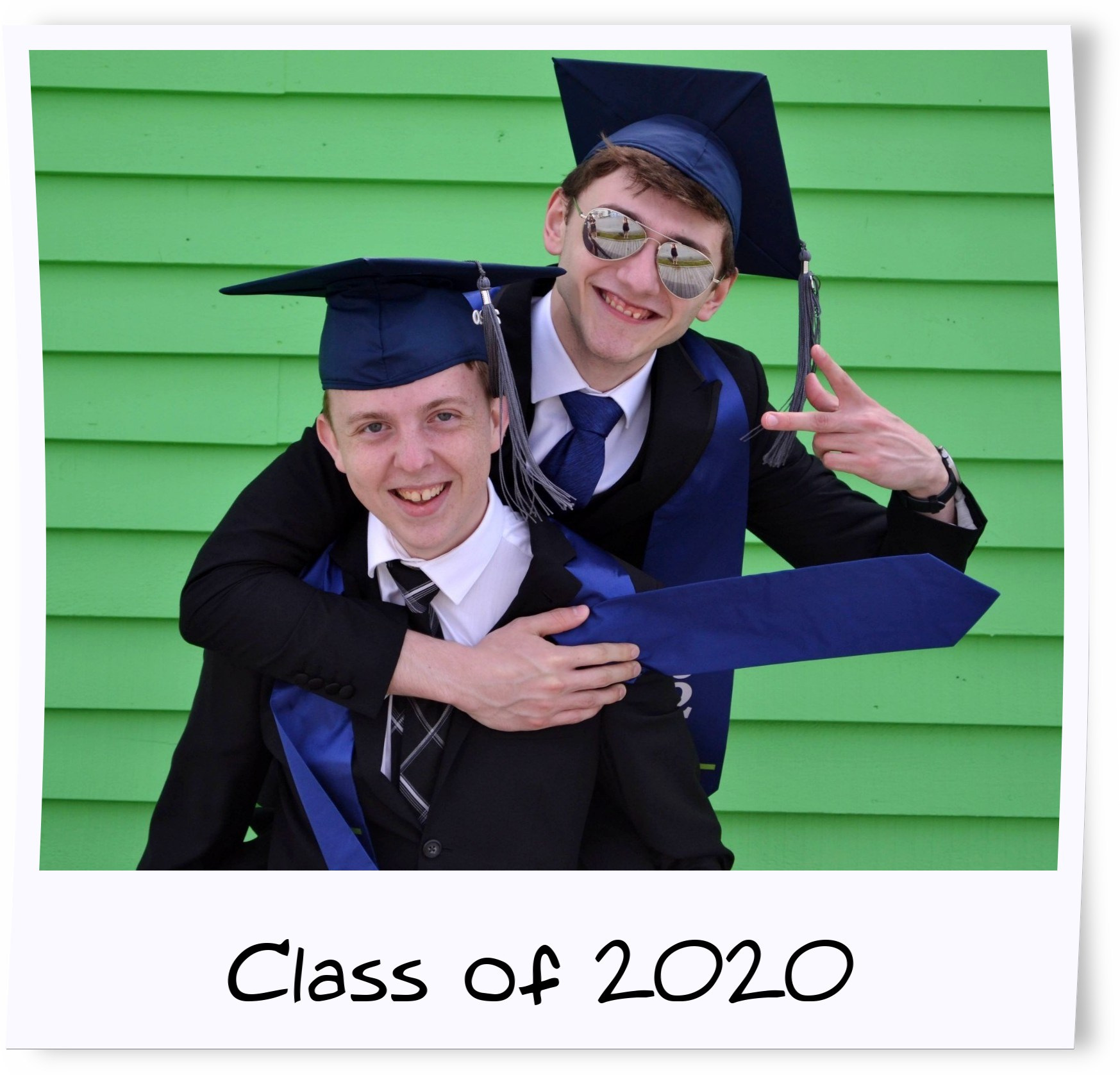 Ethan Chiasson, top, goofs around with his best friend Matthew Lake after their individual graduation ceremonies. (Submitted by Ethan Chiasson)