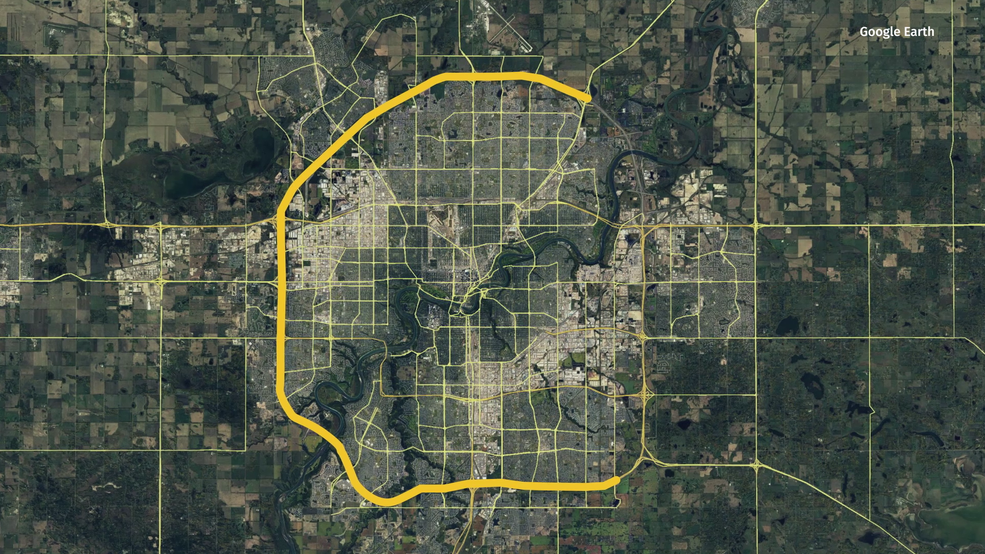 Wegner's freeway farm wraps around the north, west and south legs of the Henday, a distance of more than 50 kilometres.