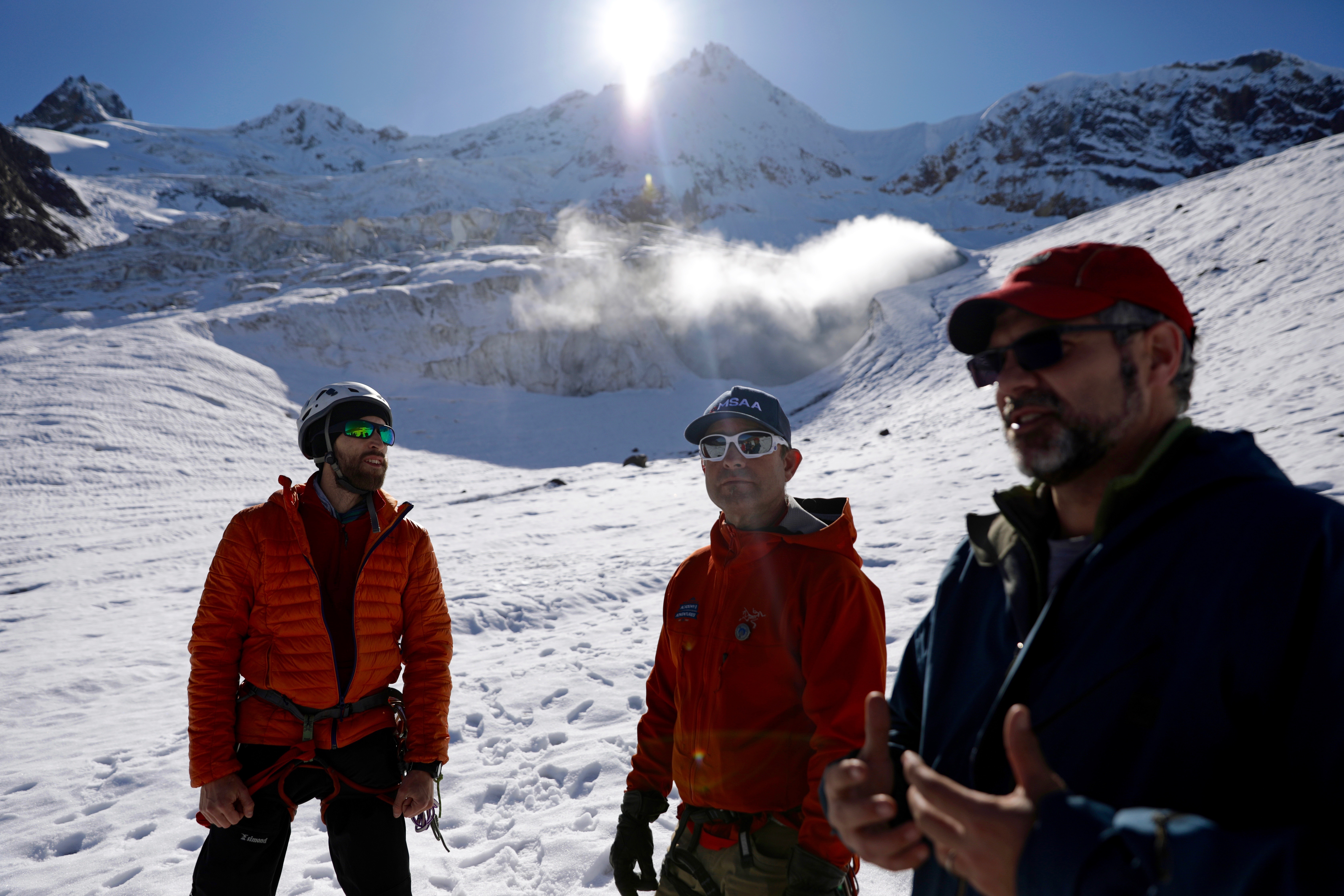 PhD student Gioachino Roberti, local guide Eric Dumerac and Williams-Jones on Mount Meager. (Chris Corday/CBC)