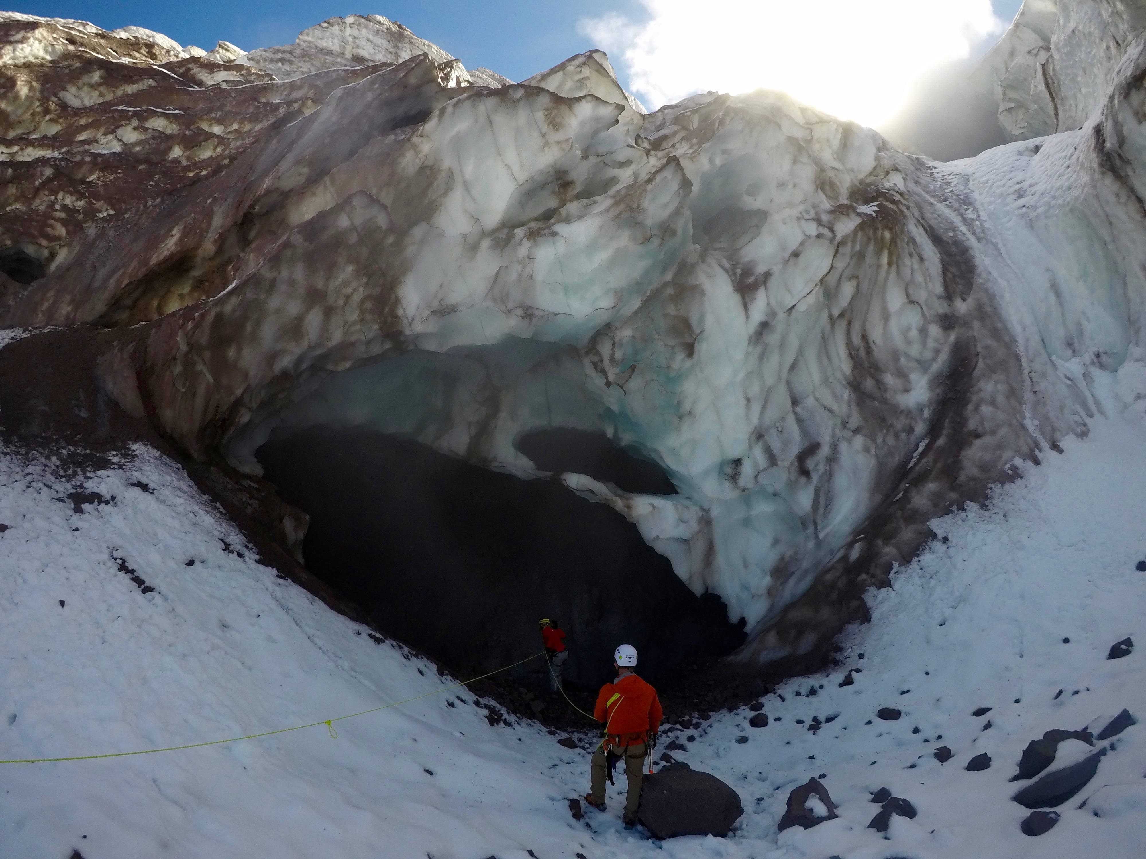 As the team neared one opening, an alarm went off, warning there was hydrogen sulfide in the air, though not enough to warrant turning around. (Chris Corday/CBC)