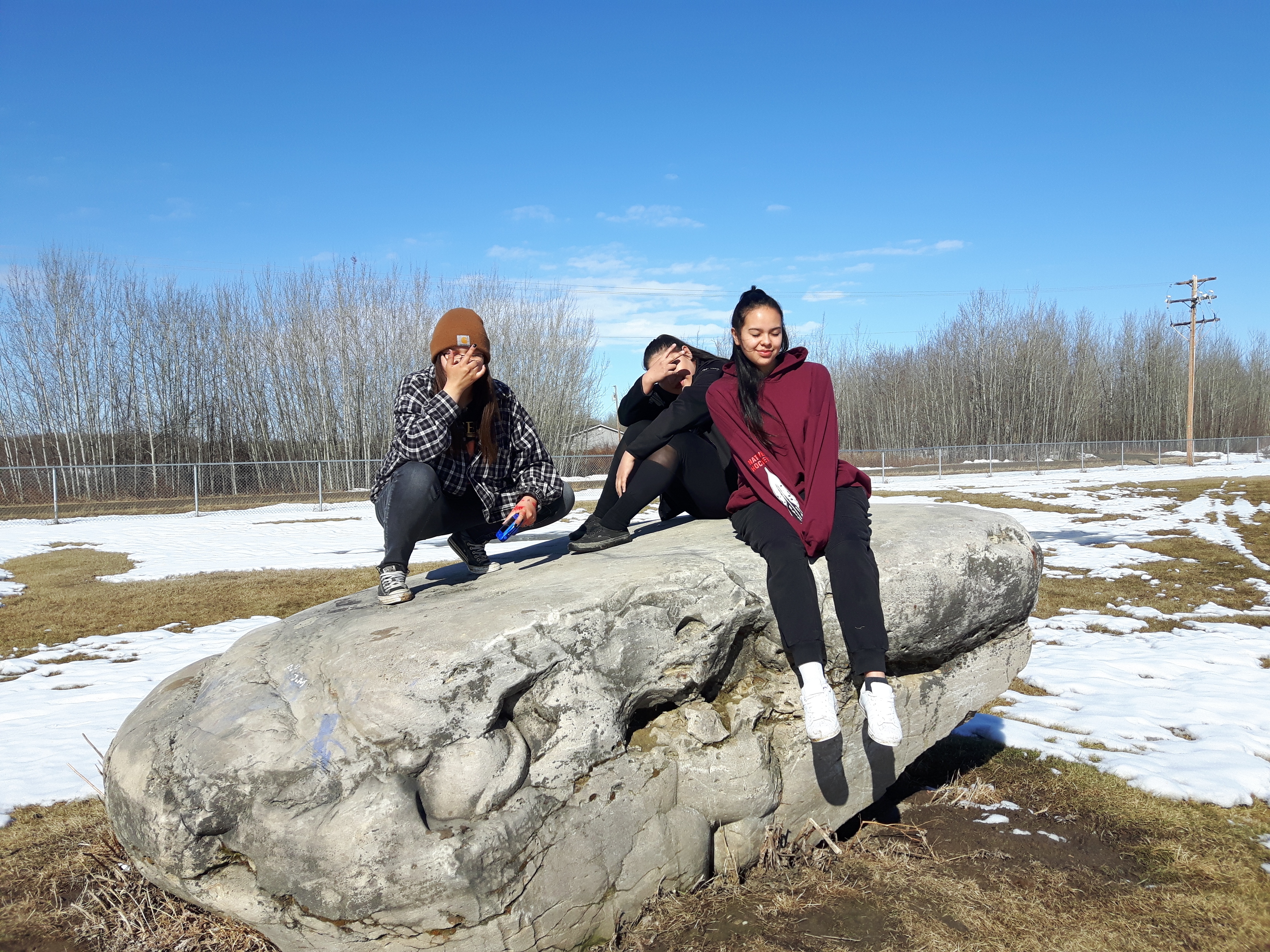 Waheeba Letendre, left, with her friends Nessa and Abby Alexis.