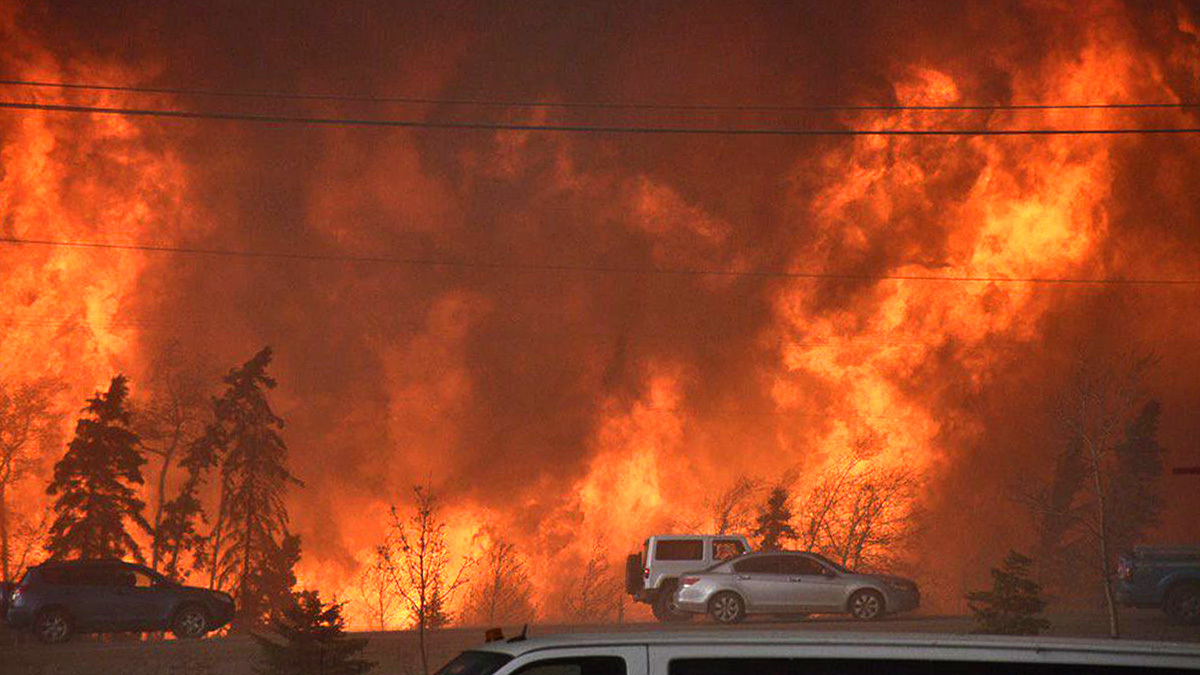 A wall of fire in Fort McMurray. (Terry Reith/CBC)