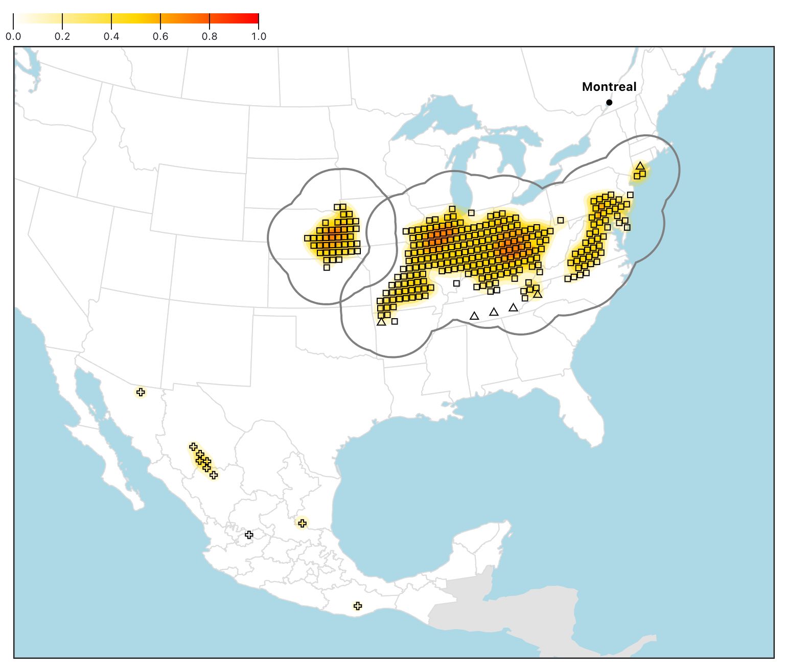Clusters to exclude outliers on Montreal's analogues map for summers.