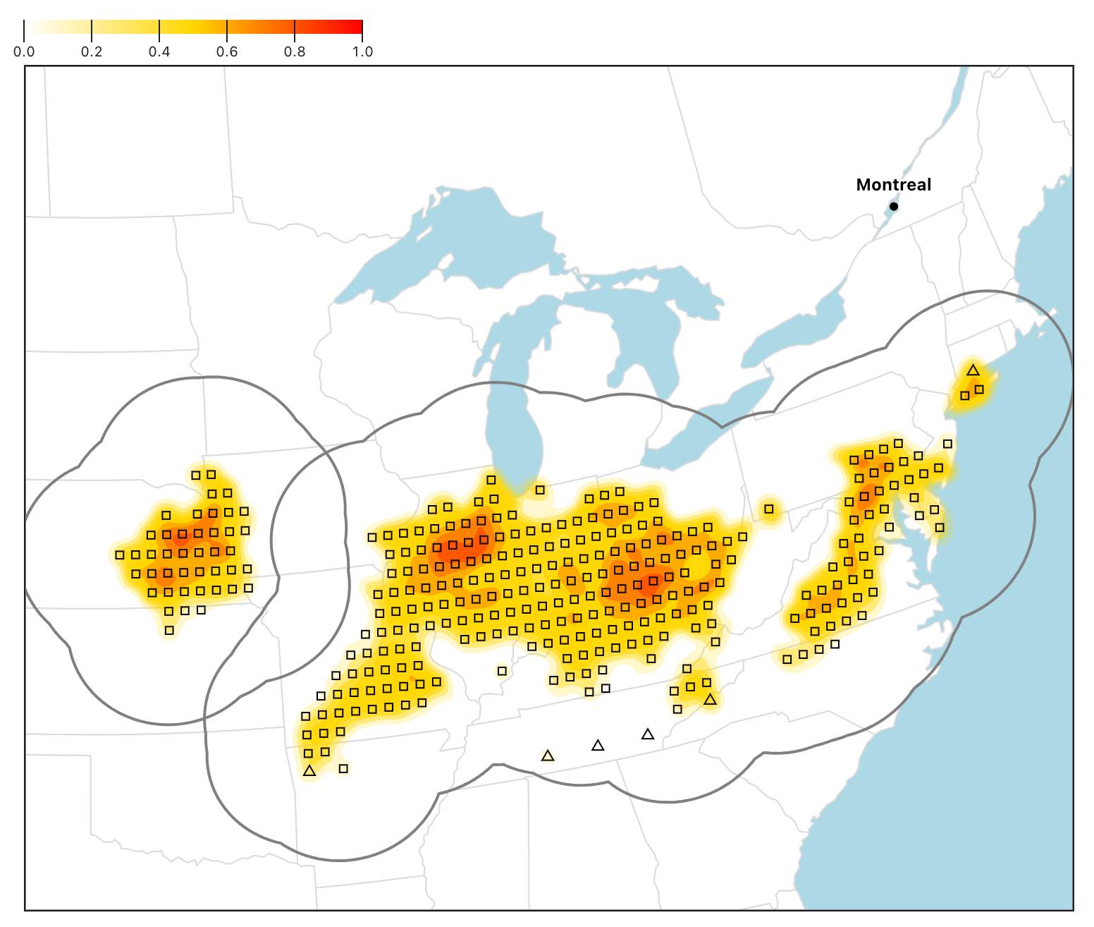 Outliers have been excluded on Montreal's analogues map for summers.