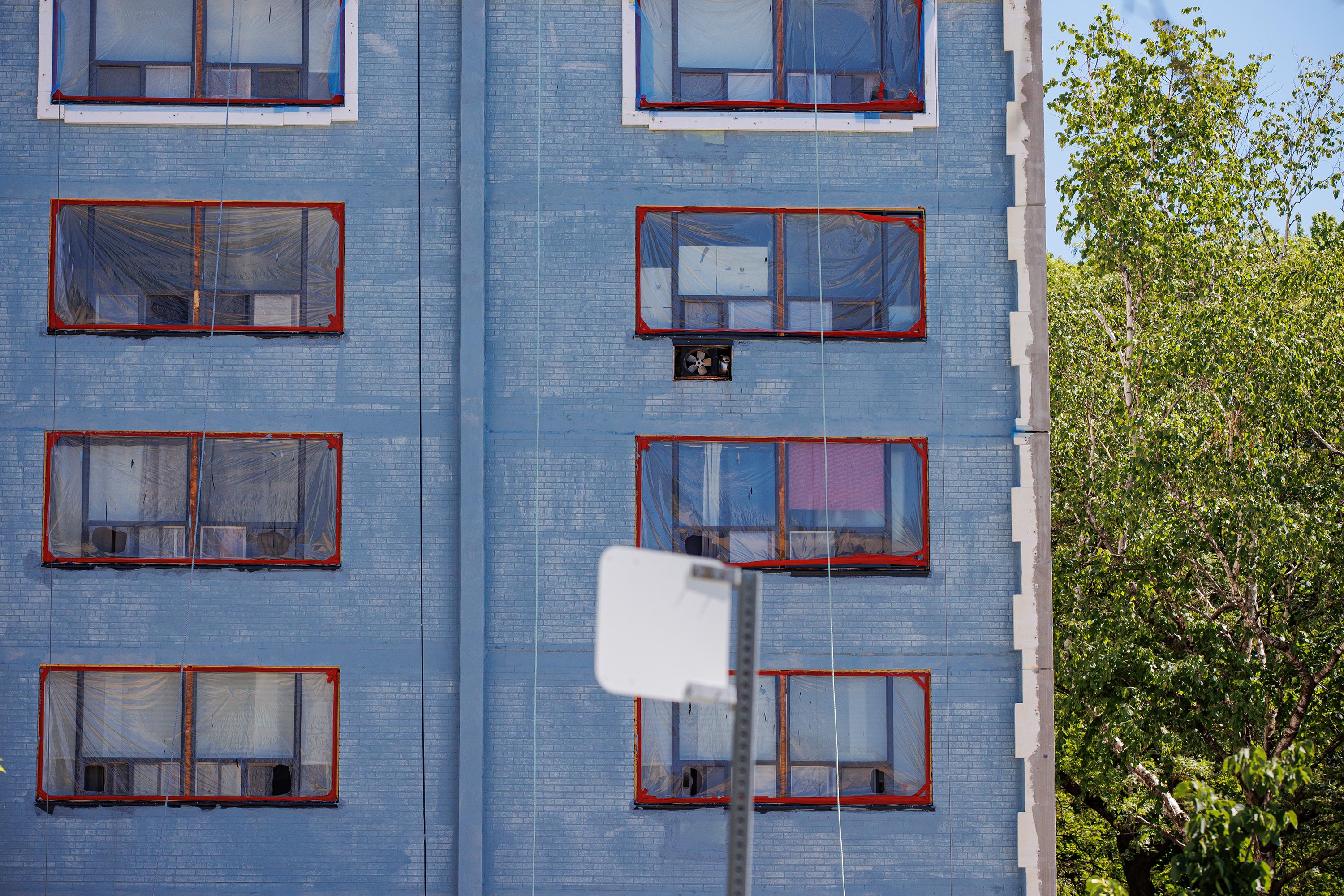 An apartment building in northwest Toronto that's undergoing construction.