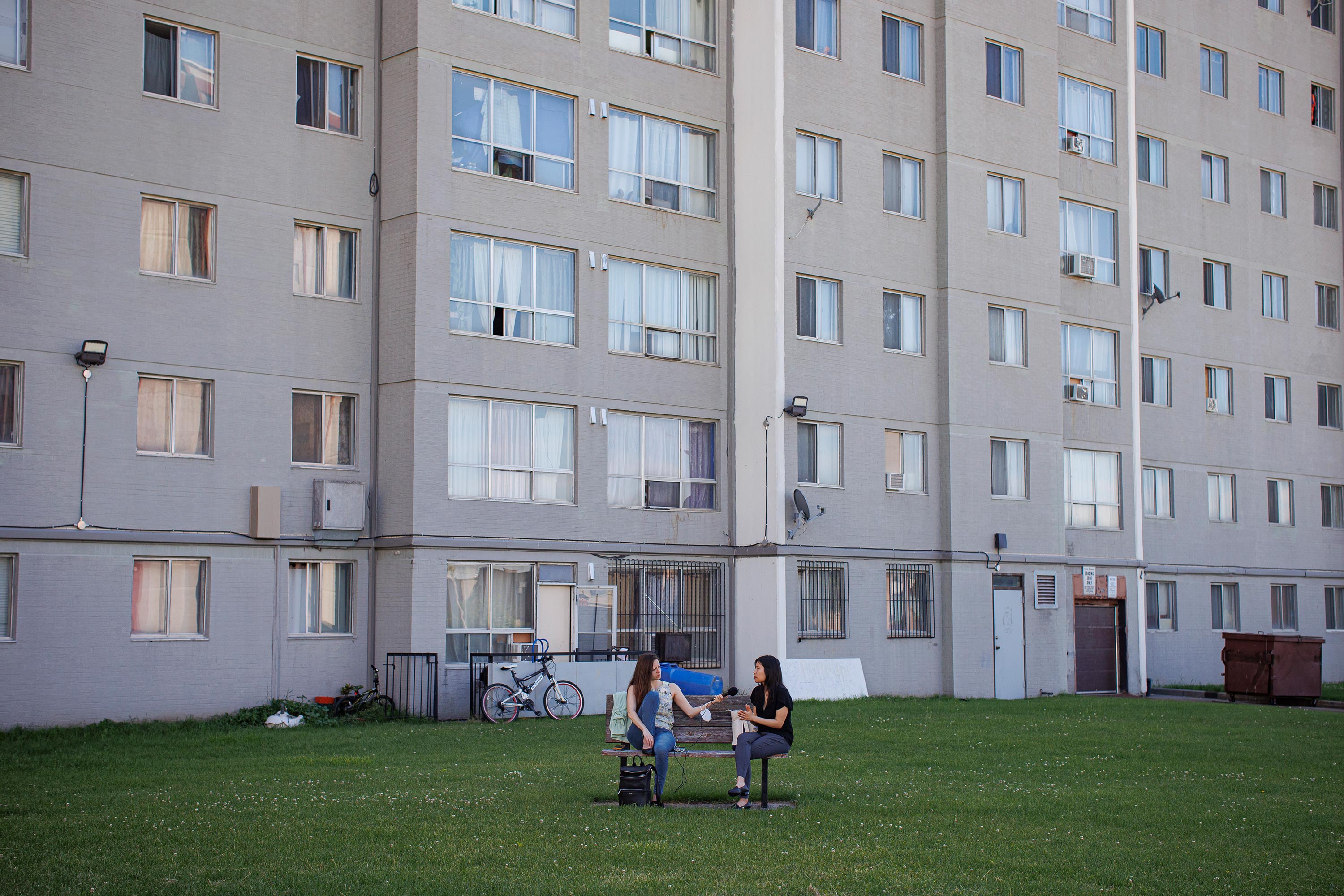 CBC journalist Jaela Bernstien (left) interviews Sharon Lam about her first-hand experience on the front lines of urban heat and climate change.