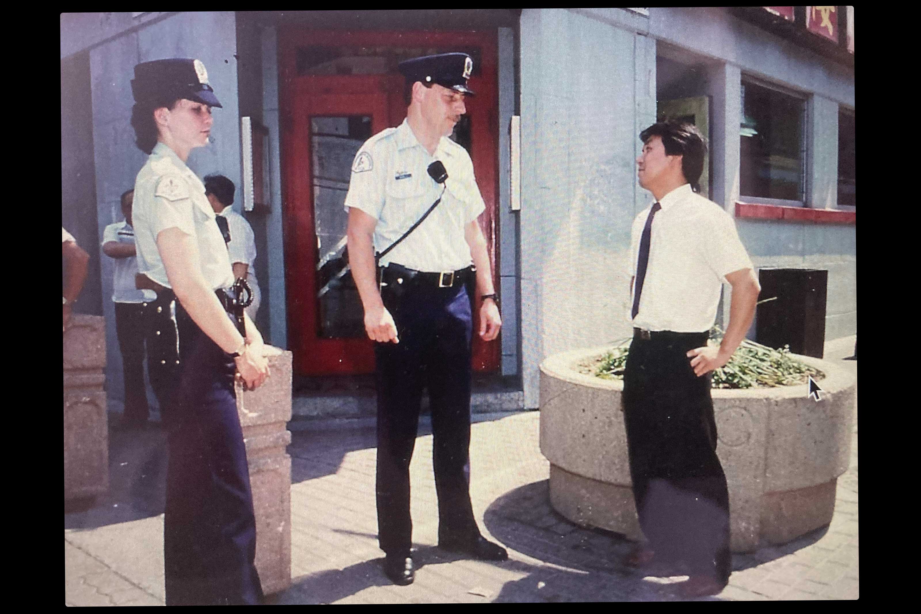 Jean-Philippe Riopel’s father, at centre, was one of the first beat cops in Chinatown and introduced his son to the community.