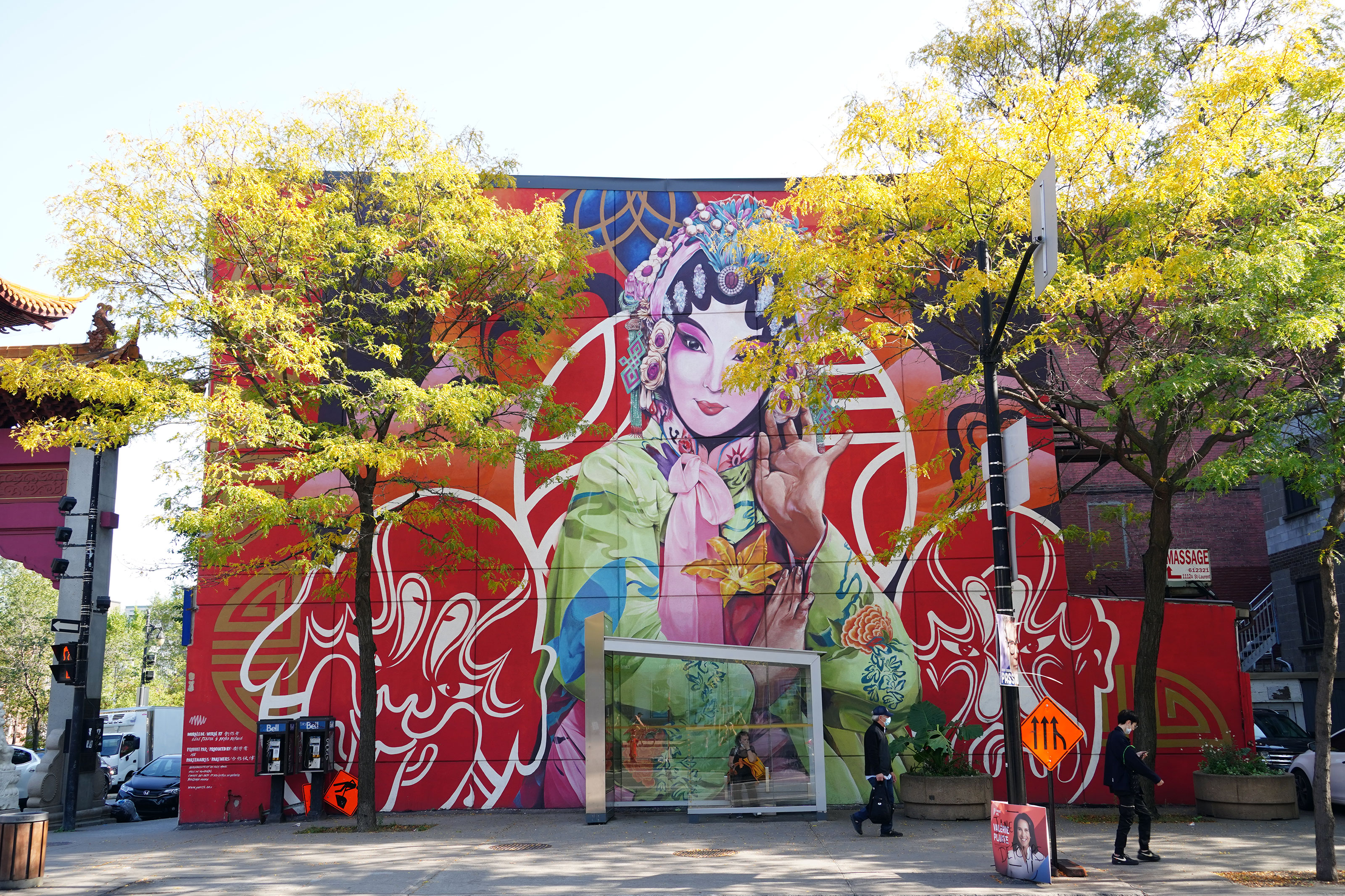 This 2015 mural, titled May an Old Song Open a New World, marks the northern entrance to Montreal’s Chinatown.